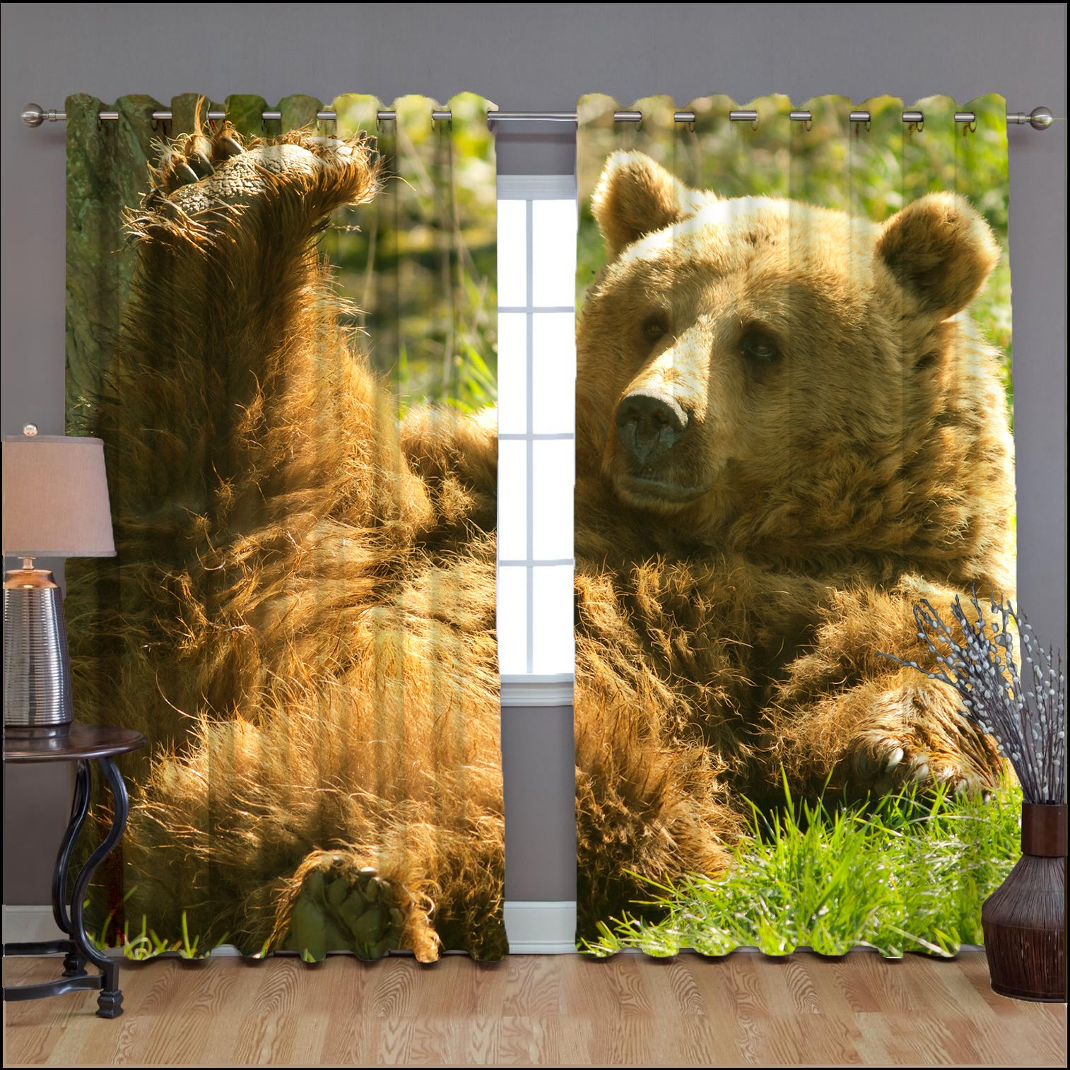 Awesome hoodied Cute Bear Printed 3D Grommet Window Curtains - HB00036