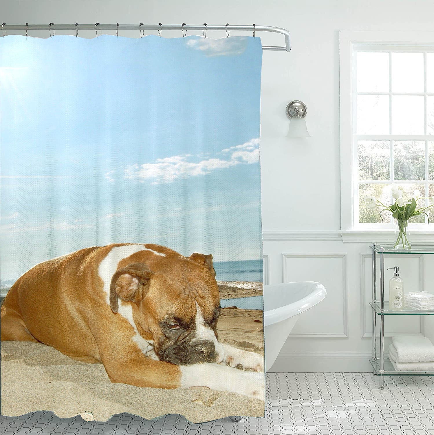 Awesome hoodied Boxer Dogs Printed 3D Grommet Shower Curtains - HB00037
