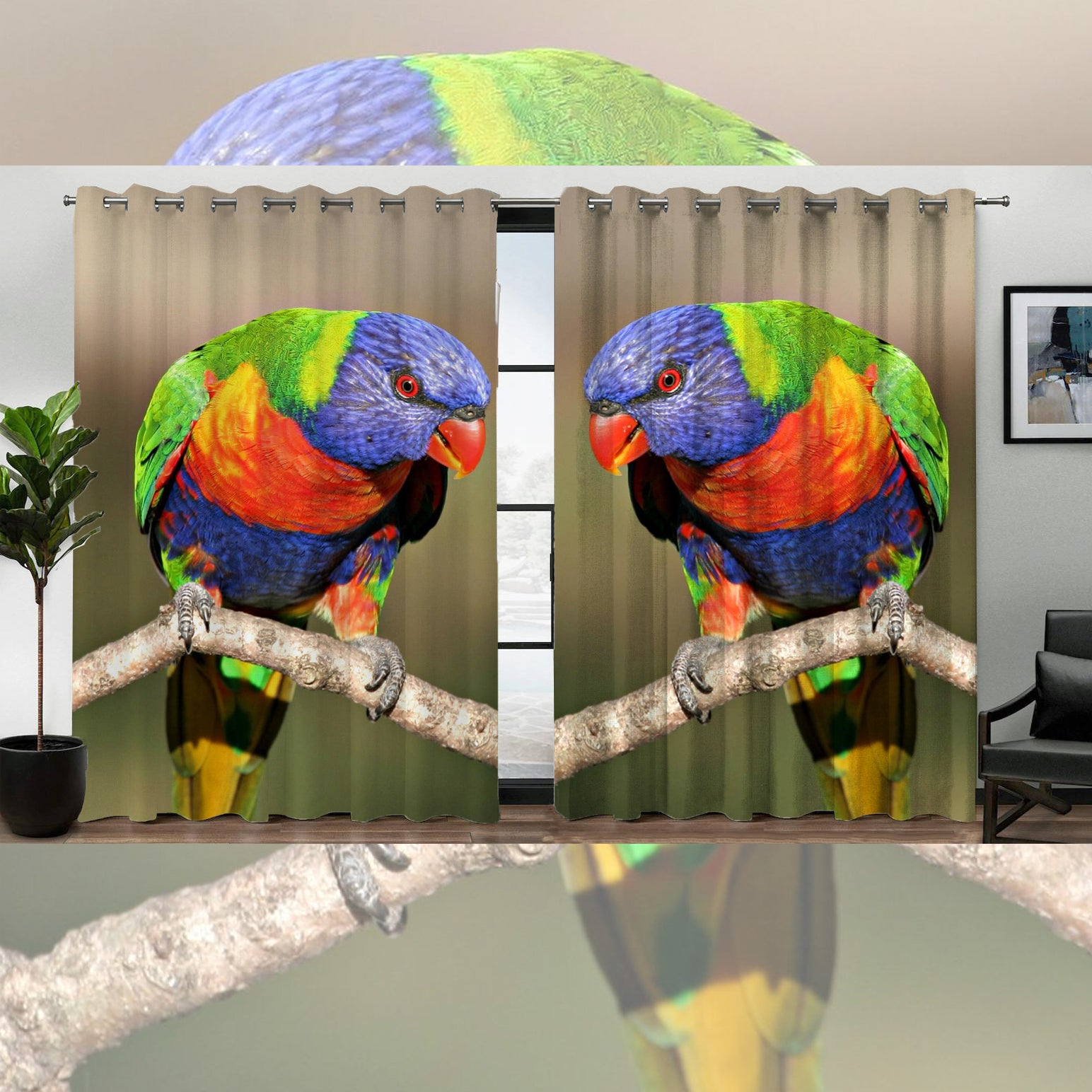 Awesome hoodied Parrot Printed 3D Grommet Window Curtains - HB00026