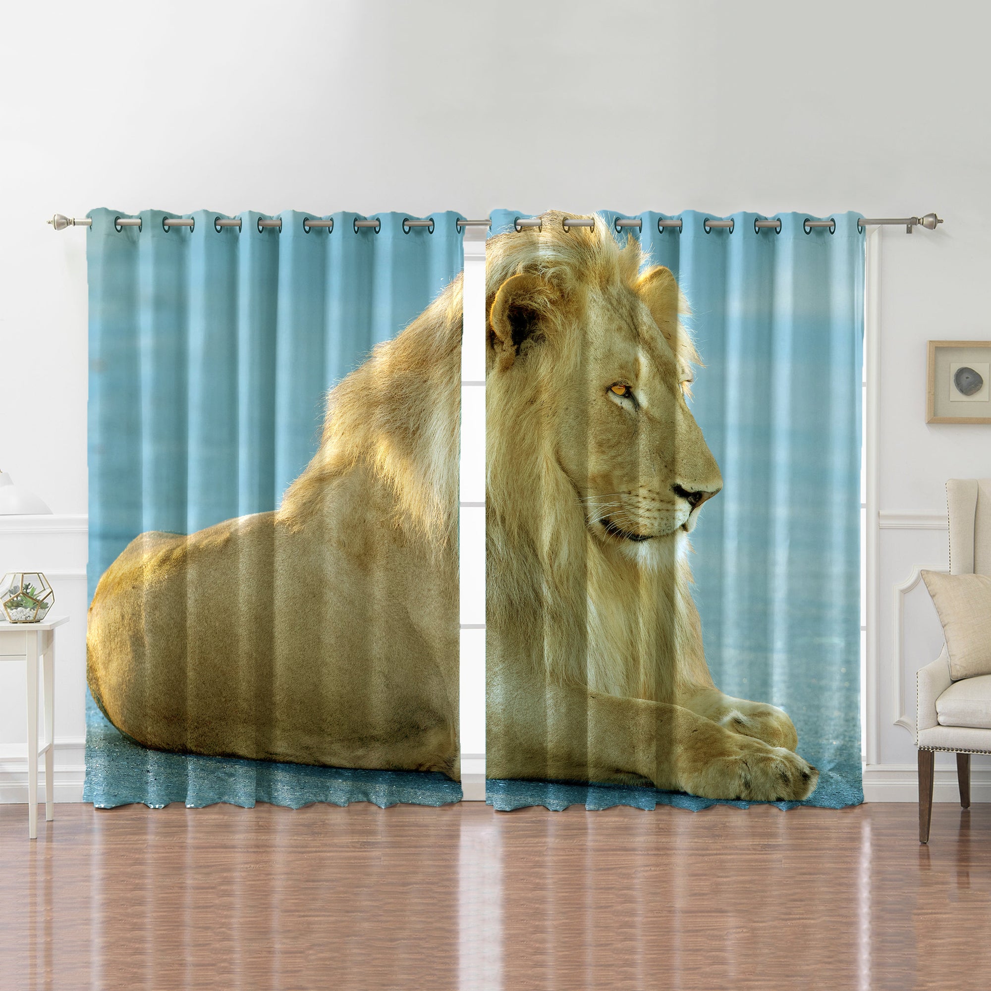 Awesome hoodied Lion King Printed 3D Grommet Window Curtains - HB00050