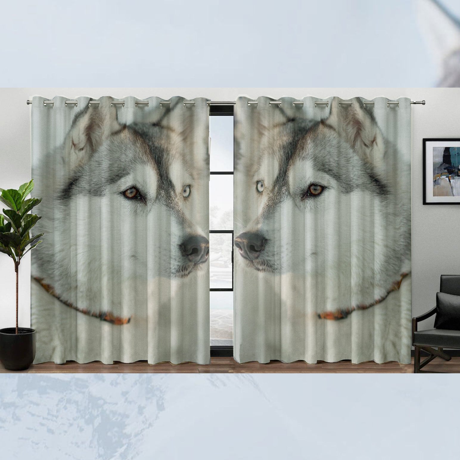 Awesome hoodied Alaska dogs Printed 3D Grommet Window Curtains - HB00022
