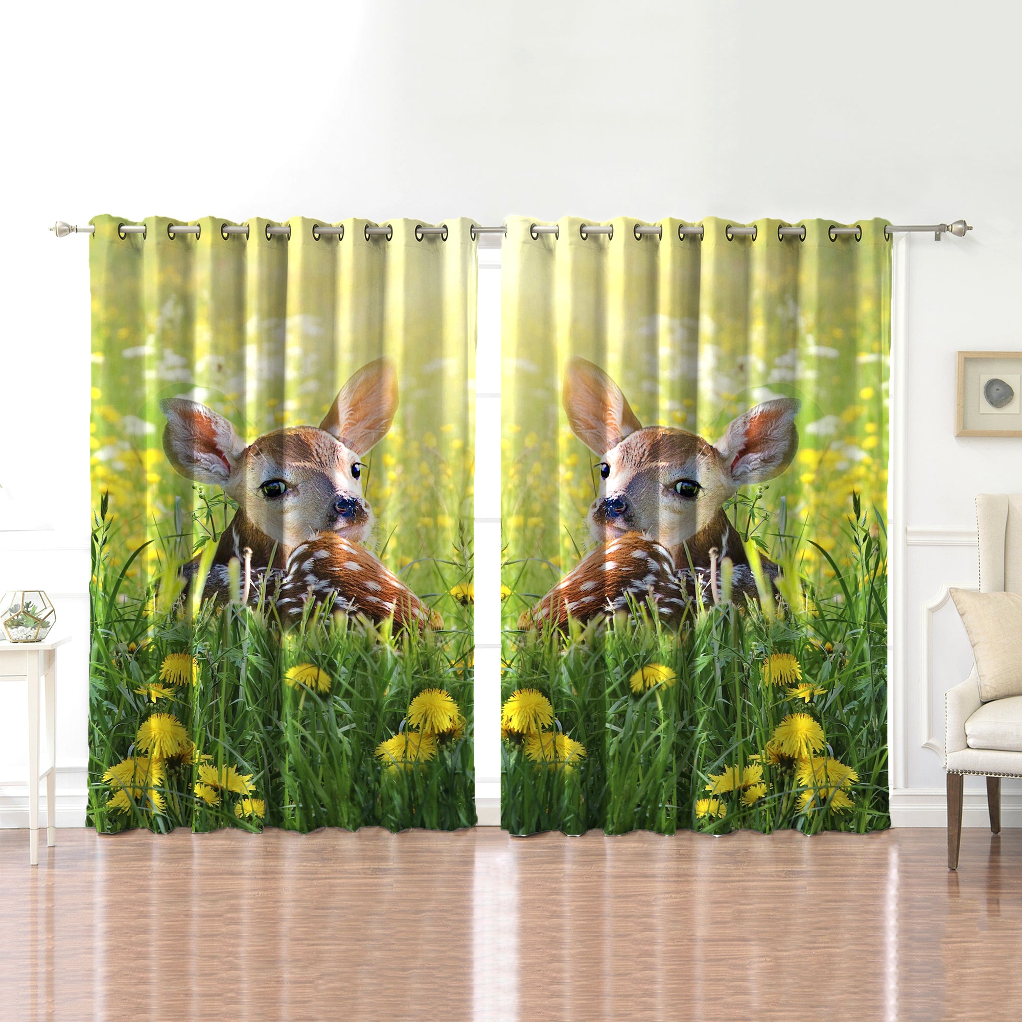Awesome hoodied Deer Printed 3D Grommet Window Curtains - HB00053