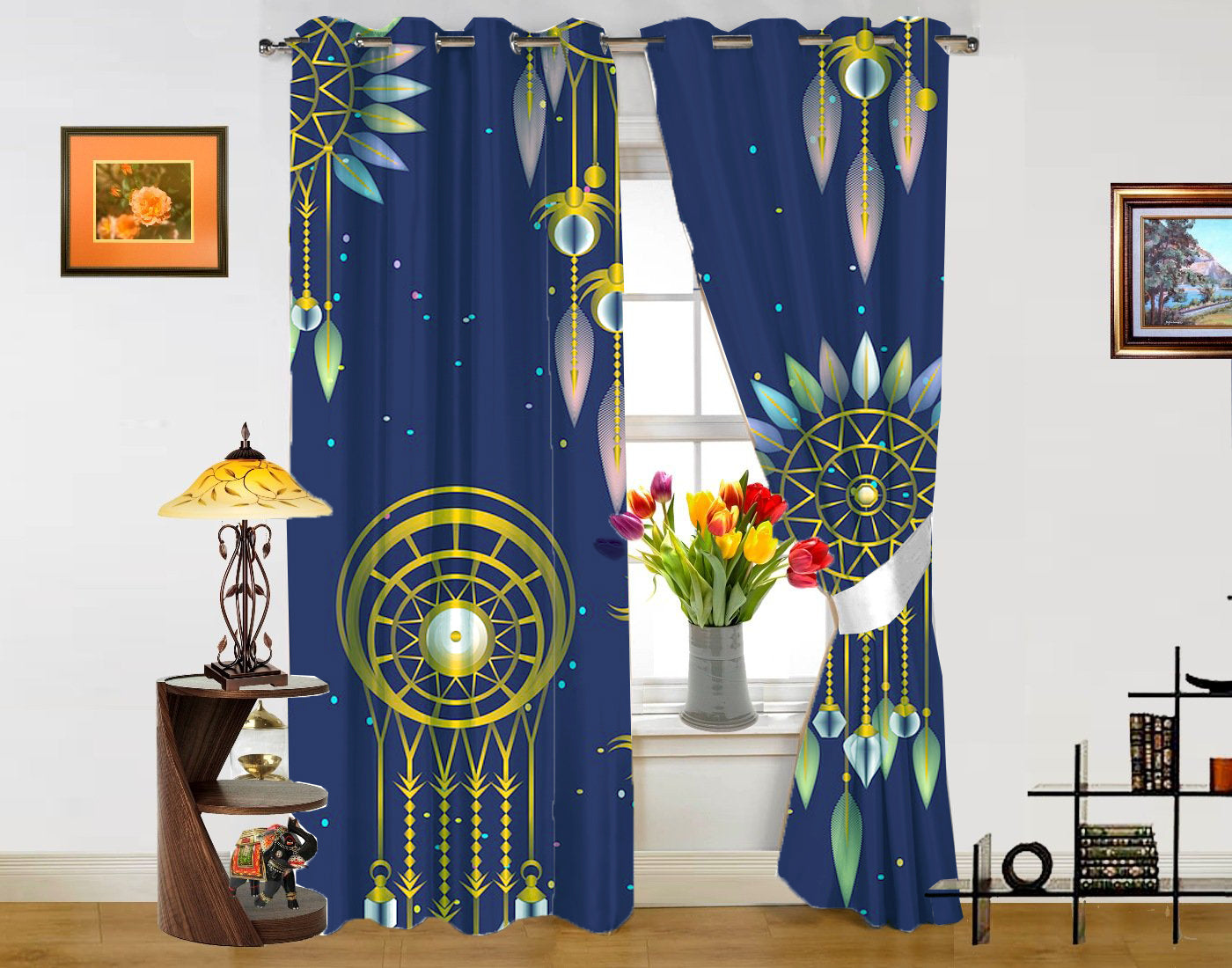 Awesome hoodied Dream Catcher Pattern Printed 3D Grommet Window Curtains - HB00093
