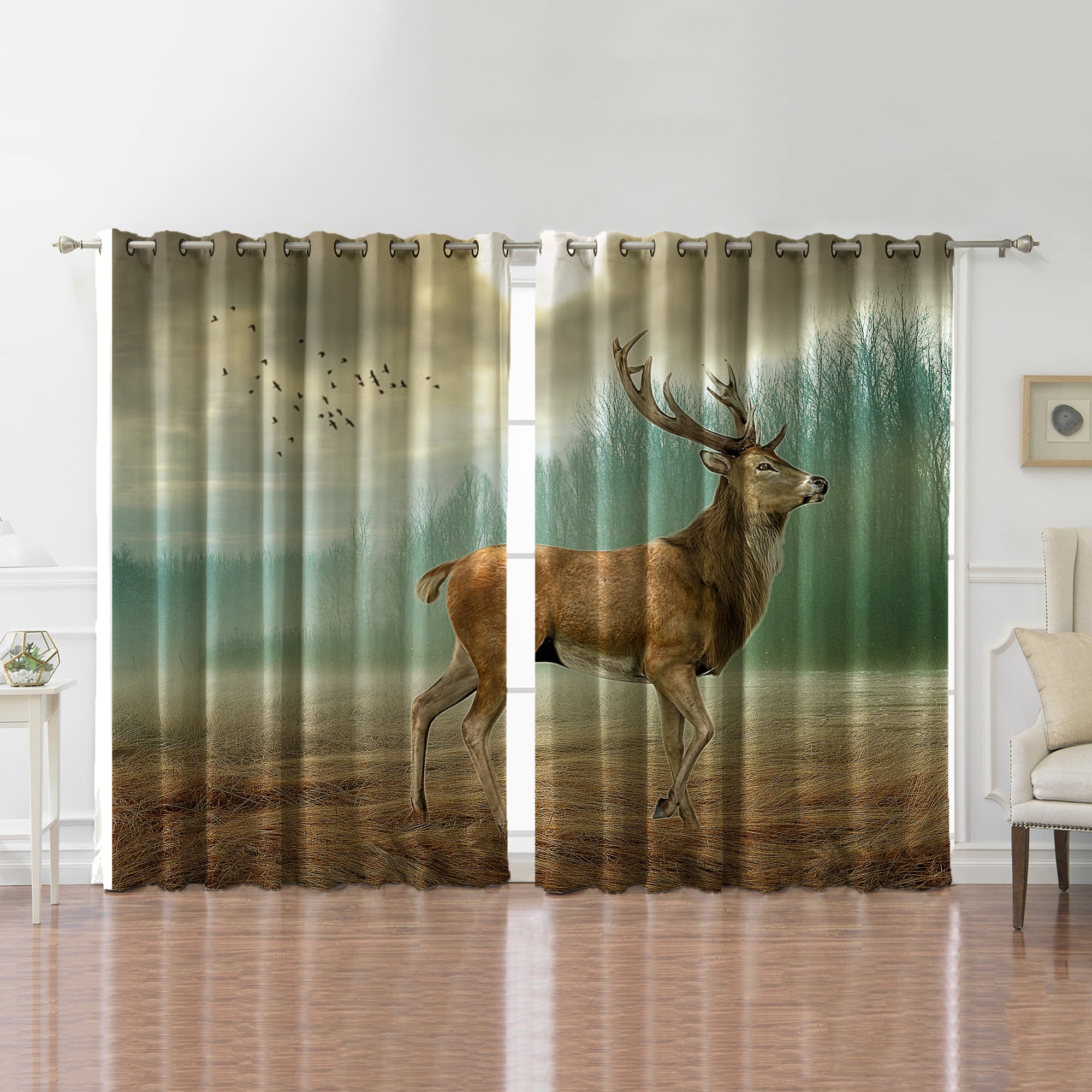 Awesome hoodied Deer Printed 3D Grommet Window Curtains - HB00056