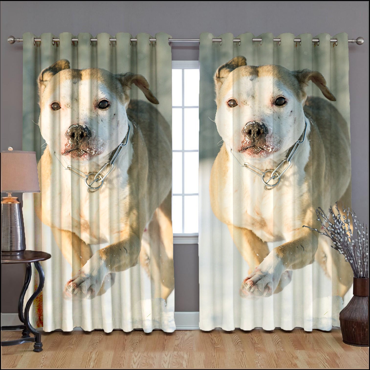 Awesome hoodied Pitbull Printed 3D Grommet Window Curtains - HB00039