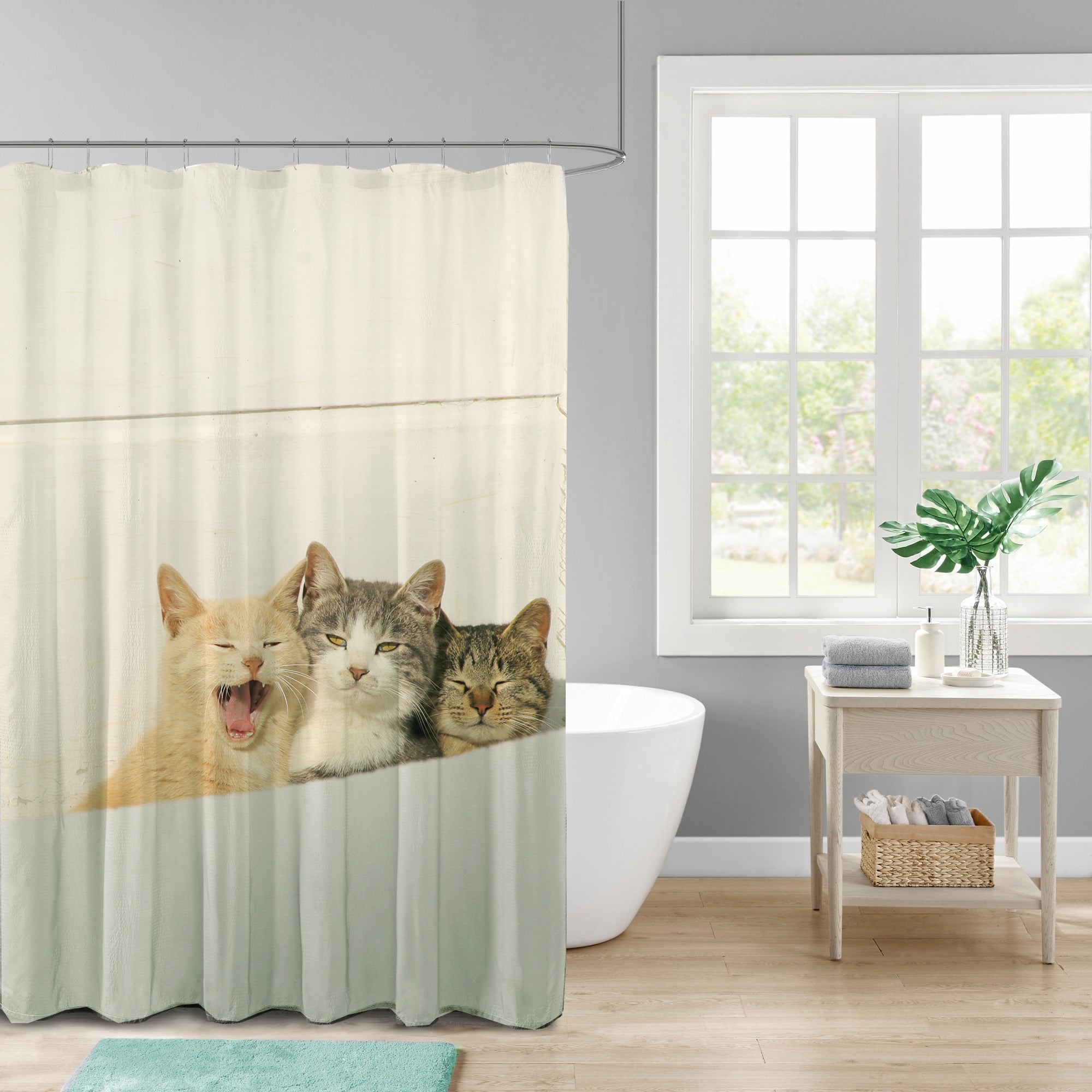 Awesome hoodied Cats Printed 3D Grommet Shower Curtains - HB00042