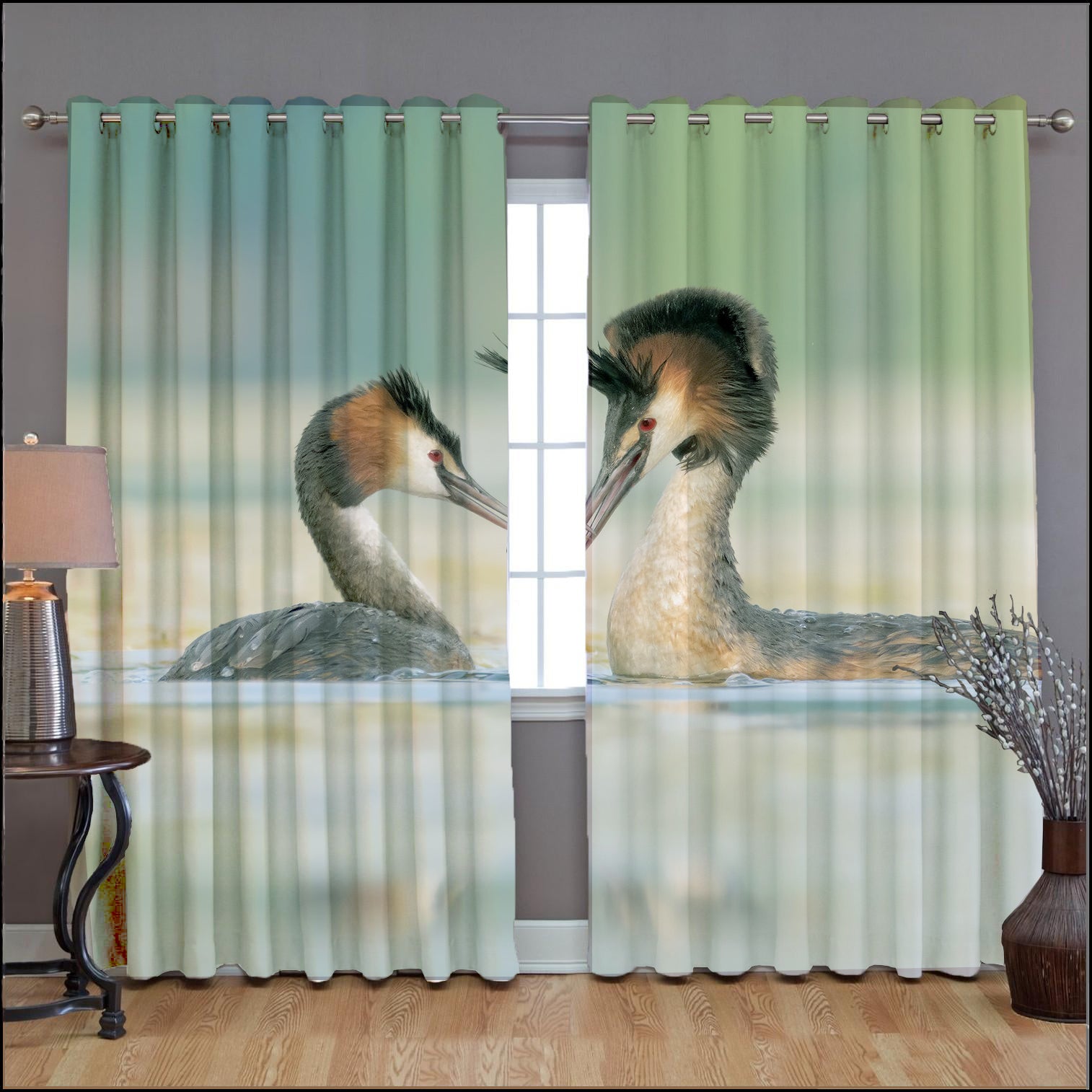 Awesome hoodied Swan Printed 3D Grommet Window Curtains - HB00025