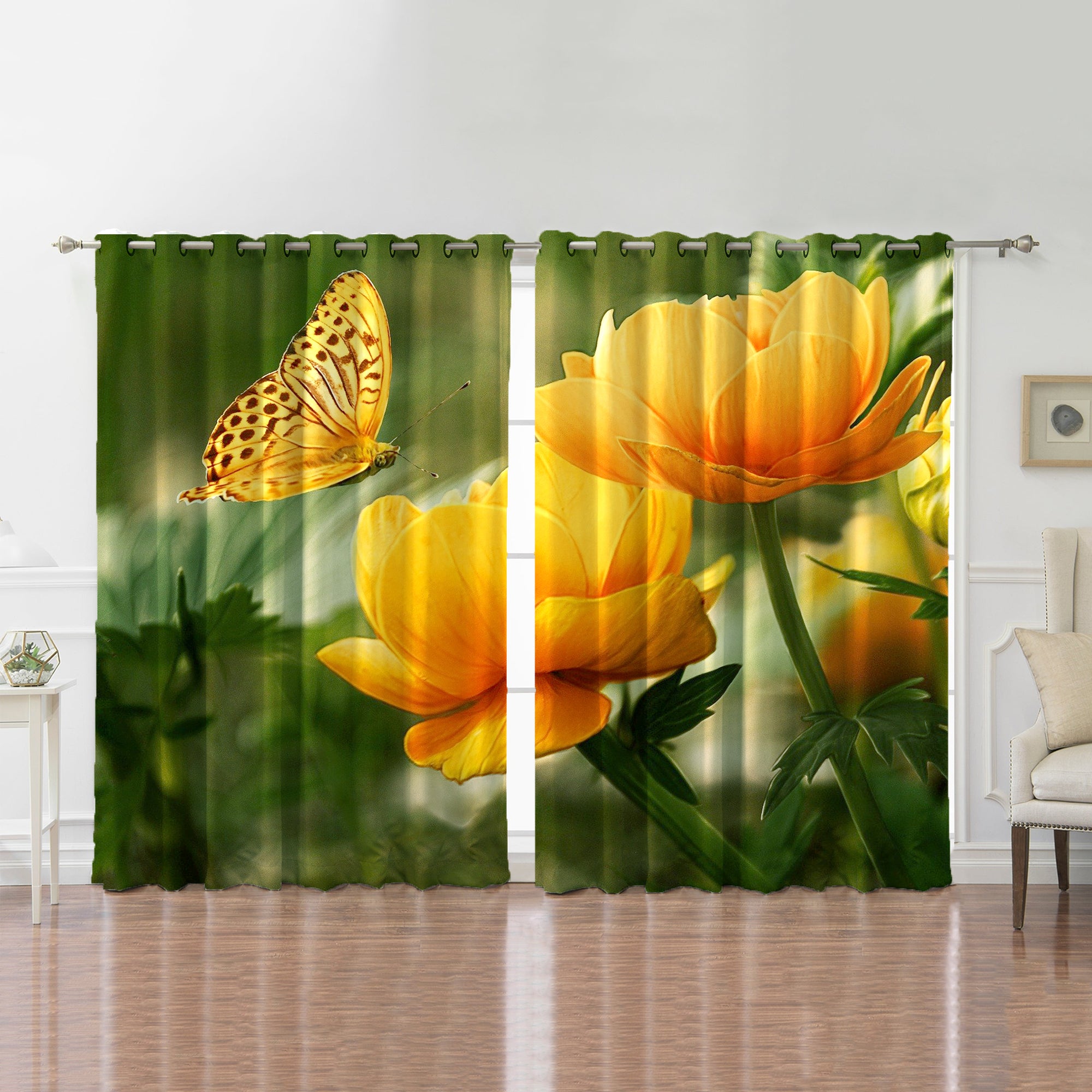 Awesome hoodied Butterflower Printed 3D Grommet Window Curtains - HB00051