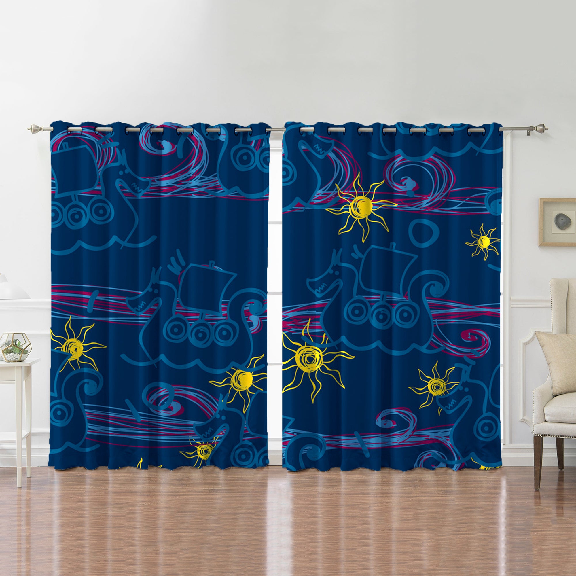 Awesome hoodied Viking Printed 3D Grommet Window Curtains - HB00061