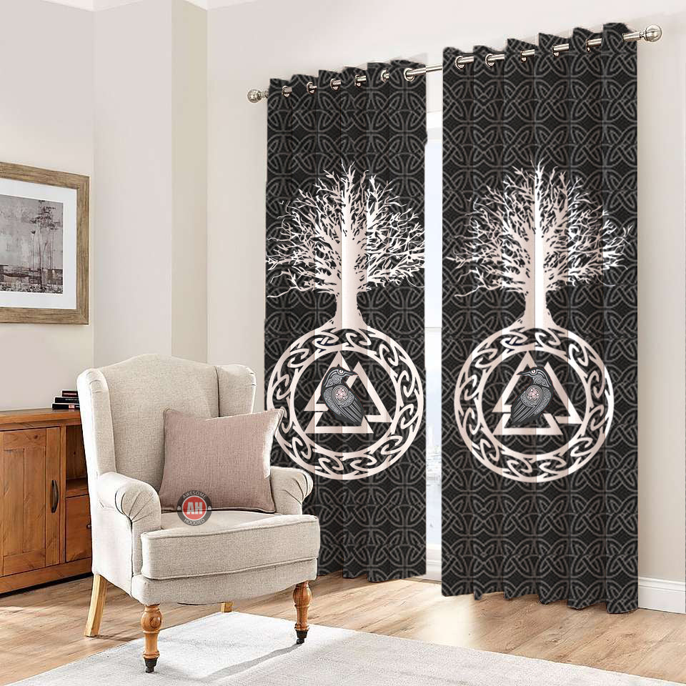 Awesome hoodied Pattern Viking Pattern Printed 3D Grommet Window Curtains - HB0100