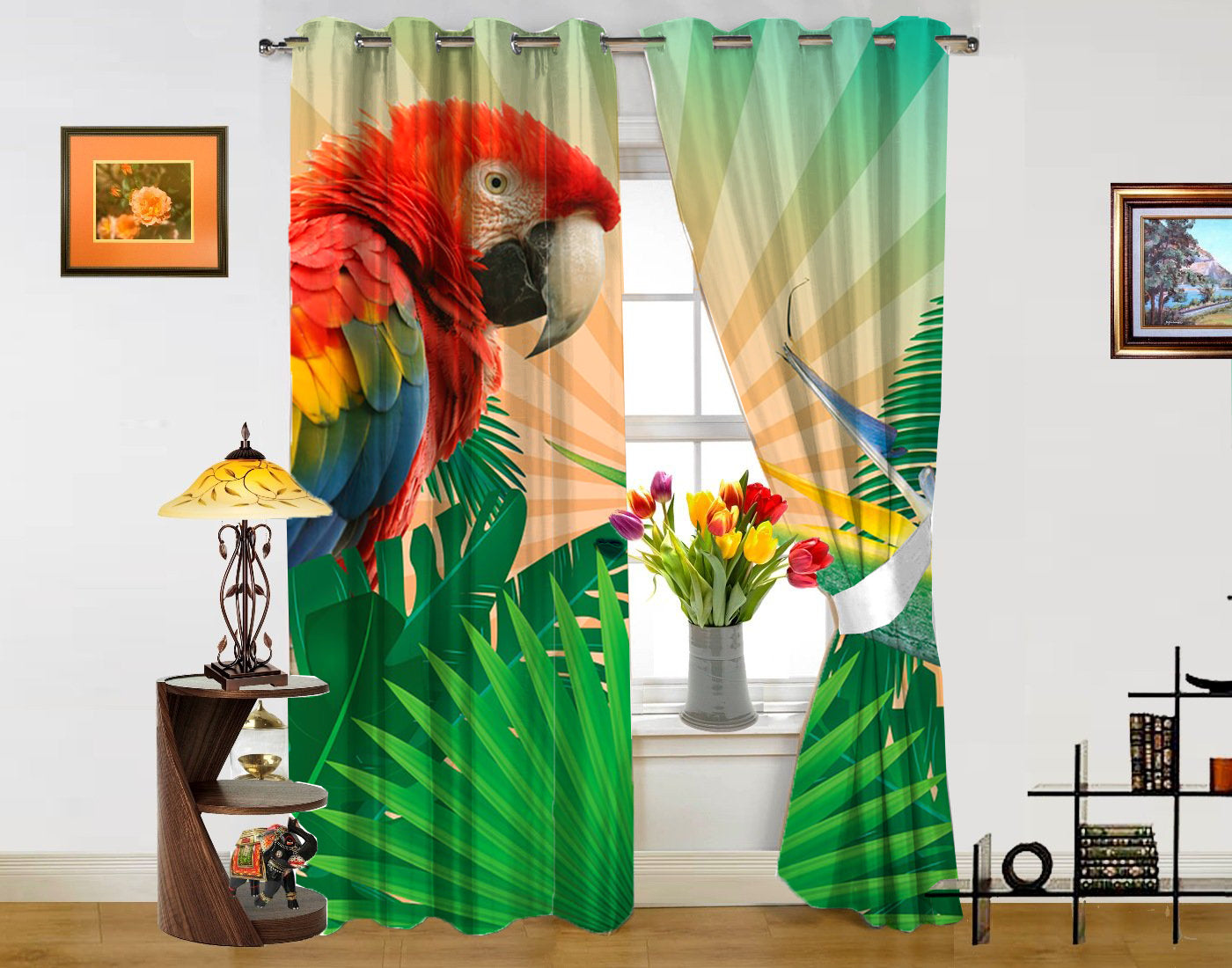Awesome hoodied Parrots Printed 3D Grommet Window Curtains - HB00075
