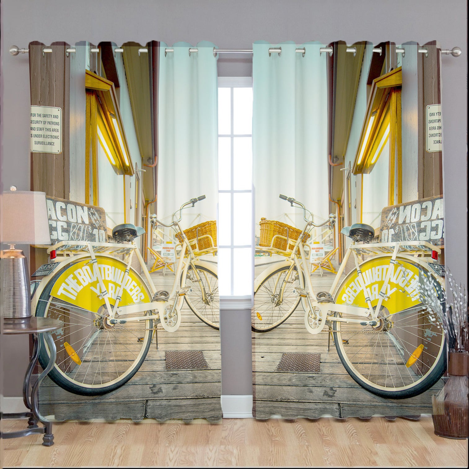 Awesome hoodied Yellow Bikes Printed 3D Grommet Window Curtains - HB00023