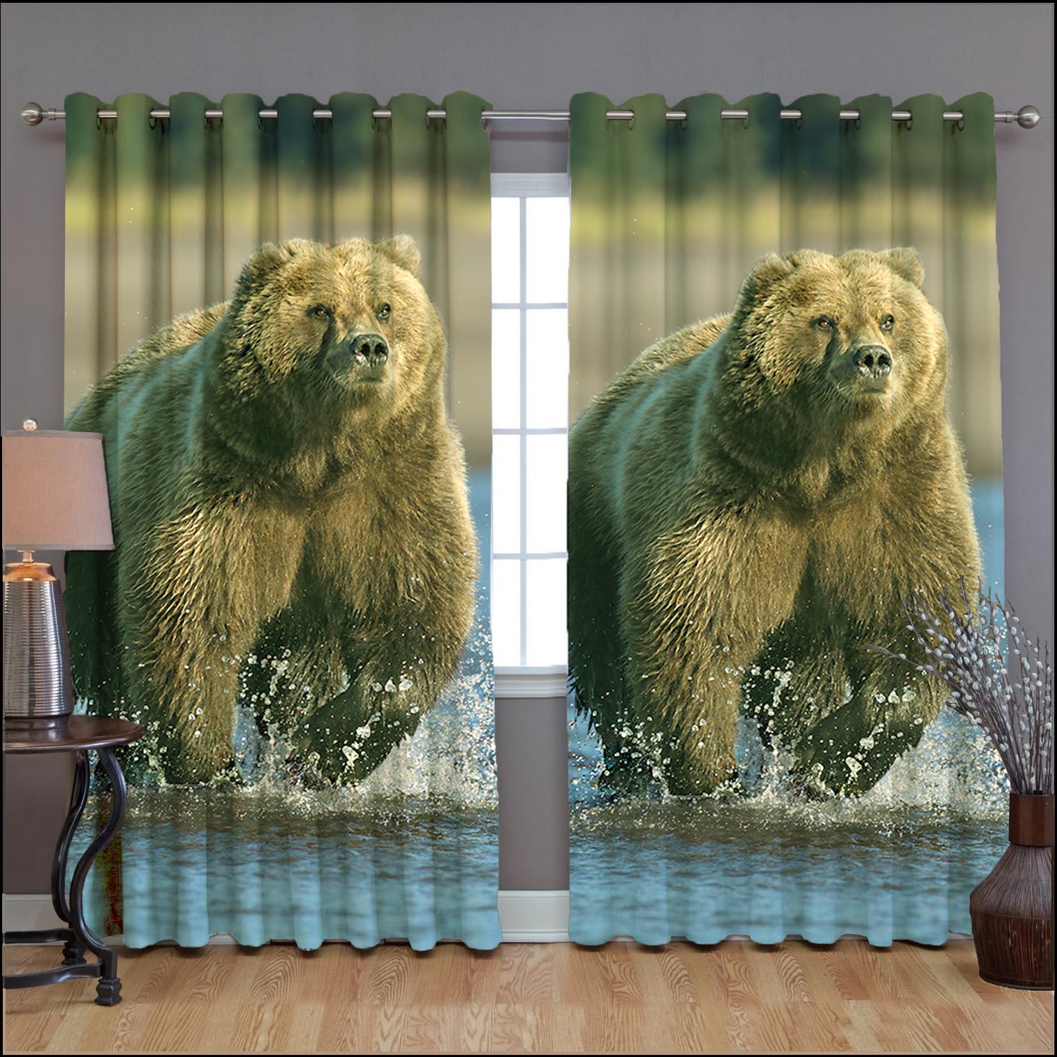 Awesome hoodied Brown Bears Printed 3D Grommet Window Curtains - HB00035