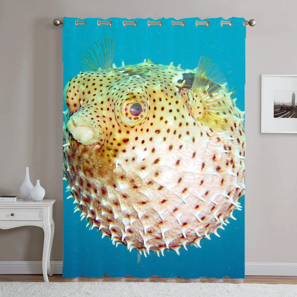 Awesome hoodied Fish Printed 3D Grommet Window Curtains - HB00018