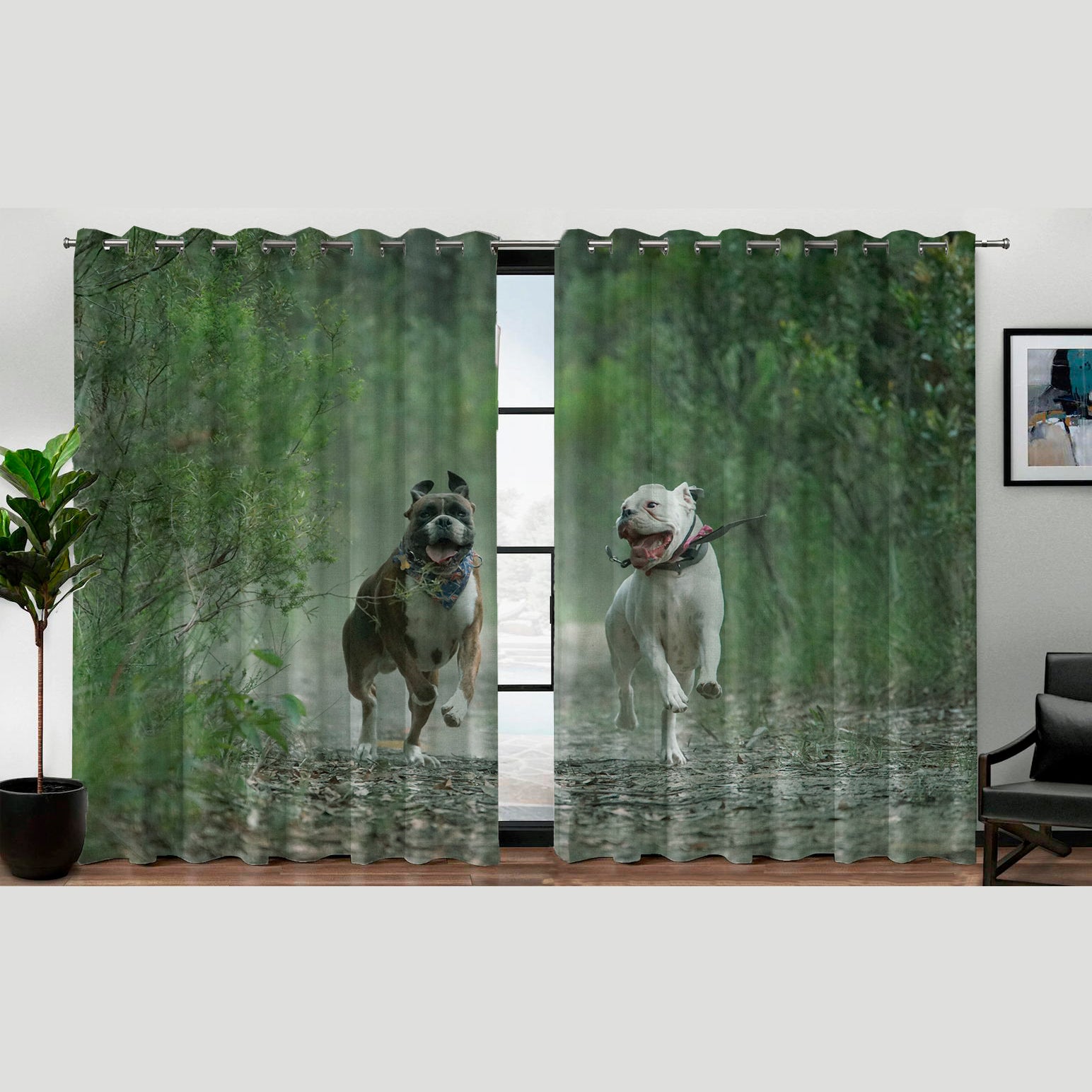 Awesome hoodied Pitbull dogs Printed 3D Grommet Window Curtains - HB00031