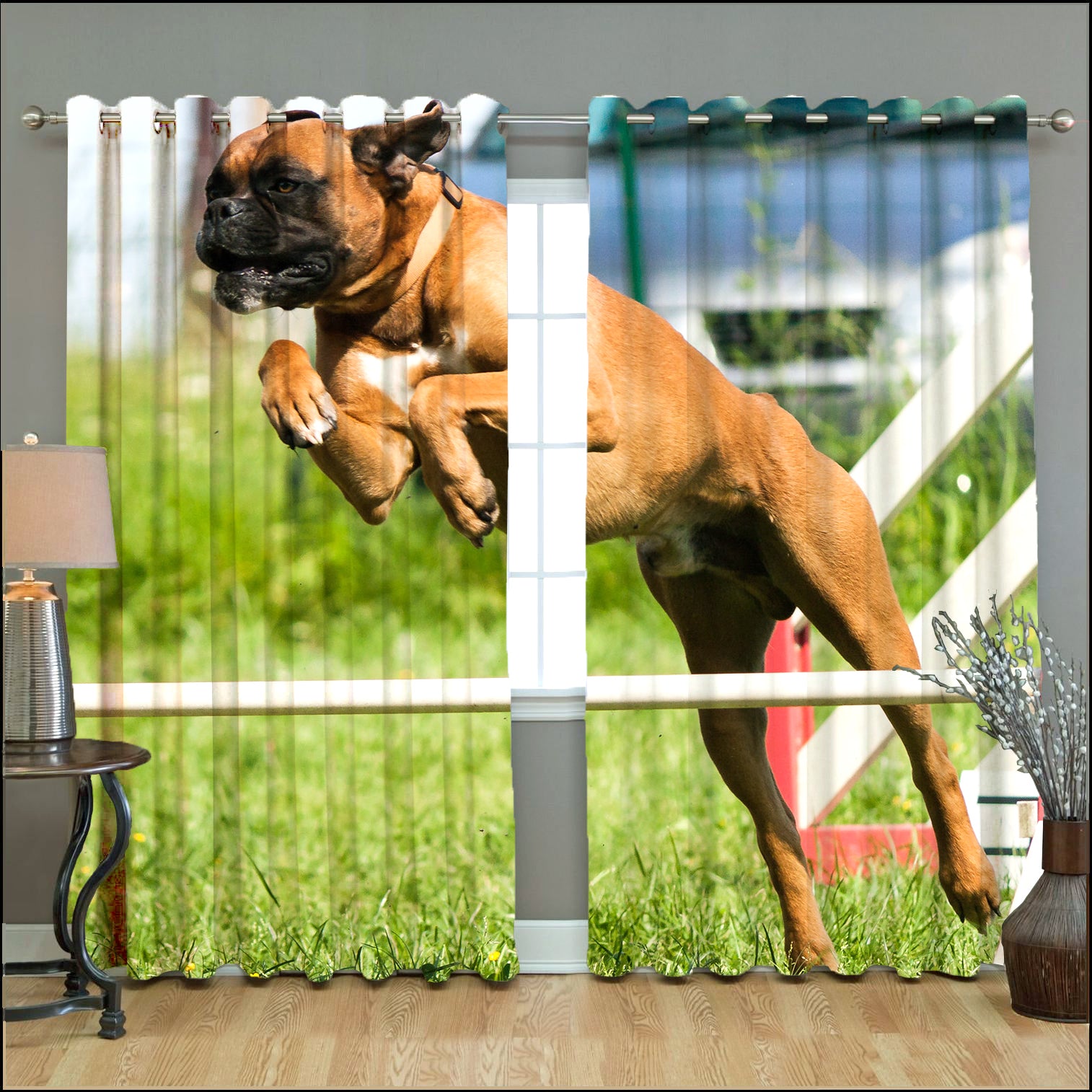 Awesome hoodied Boxer Dogs Printed 3D Grommet Window Curtains - HB00029