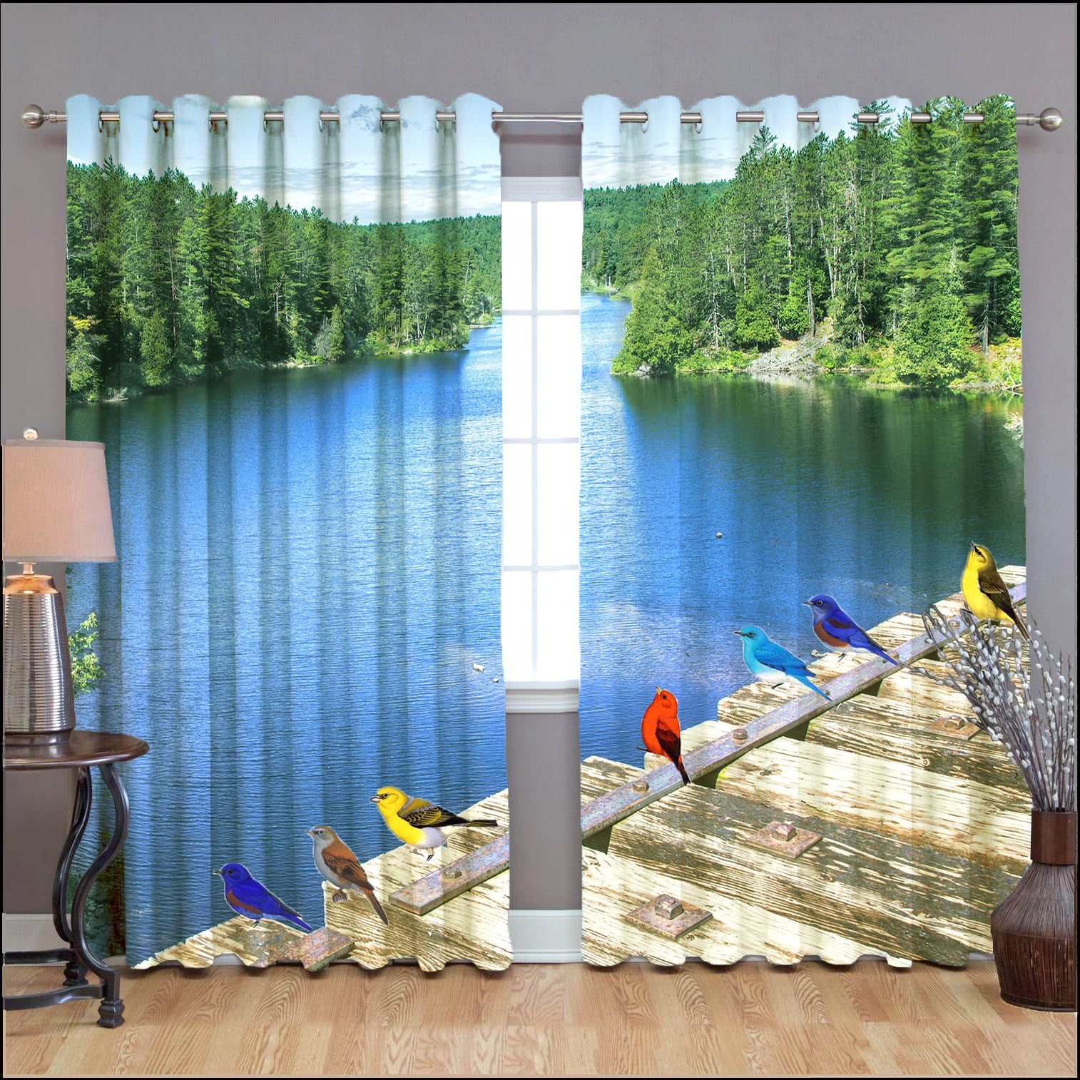 Awesome hoodied A flock of birds Printed 3D Grommet Window Curtains - HB00054