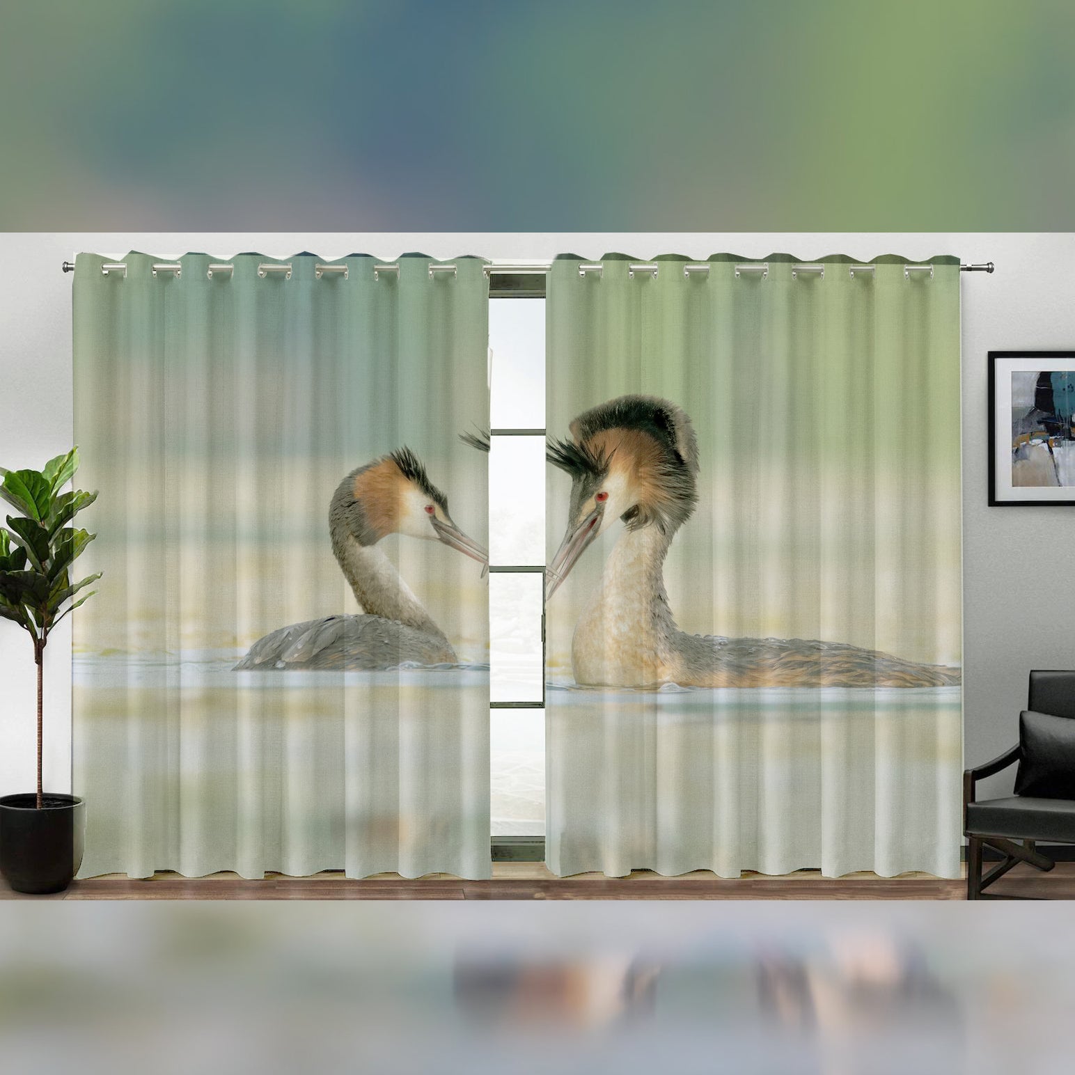 Awesome hoodied Swan Printed 3D Grommet Window Curtains - HB00025