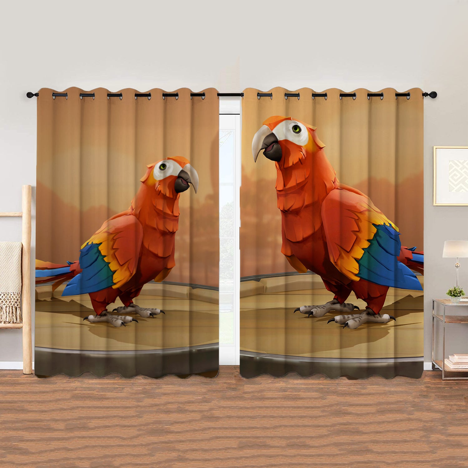 Awesome hoodied Parrots Printed 3D Grommet Window Curtains - HB00074