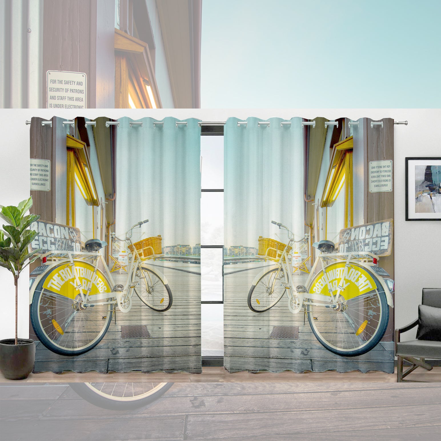 Awesome hoodied Yellow Bikes Printed 3D Grommet Window Curtains - HB00023