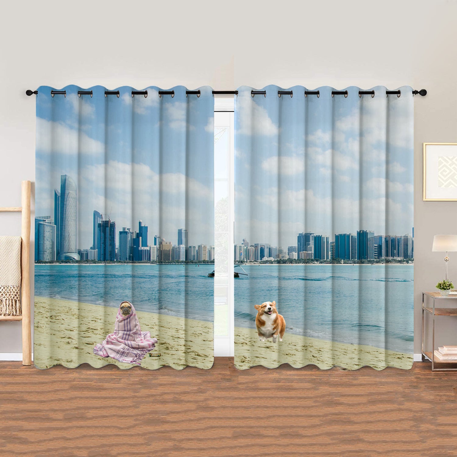 Awesome hoodied Dogs Printed 3D Grommet Window Curtains - HB00048