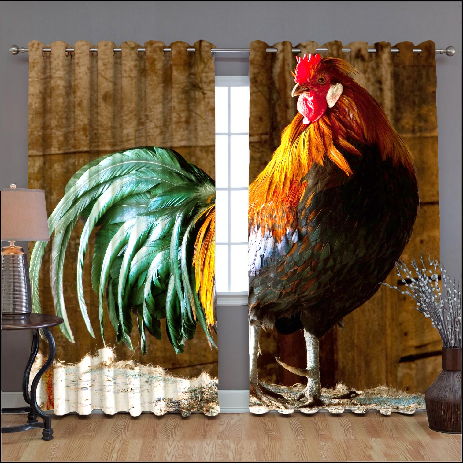 Awesome hoodied Rooster Printed 3D Grommet Window Curtains - HB00041