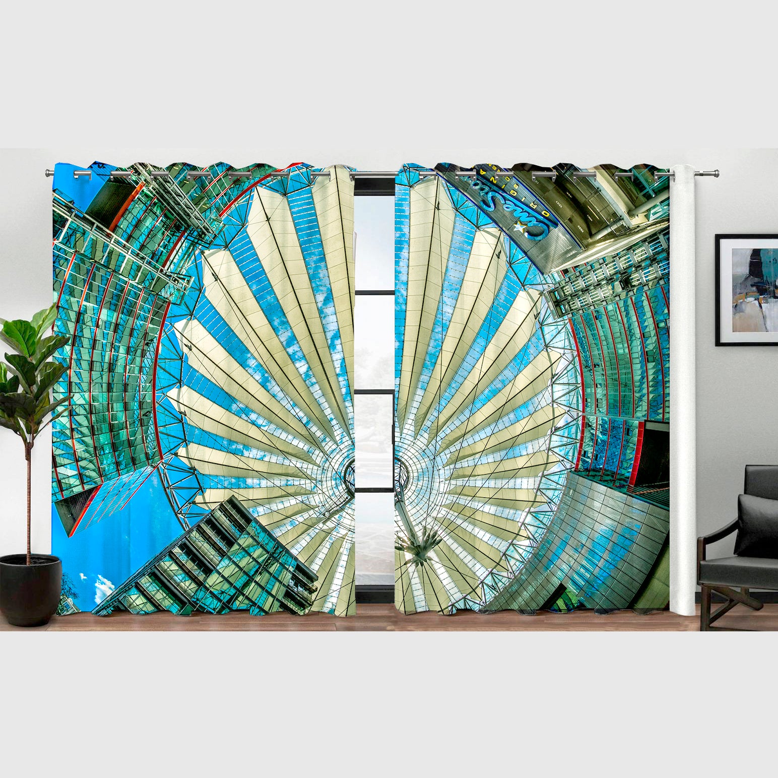 Awesome hoodied Blue Sky Printed 3D Grommet Window Curtains - HB00027