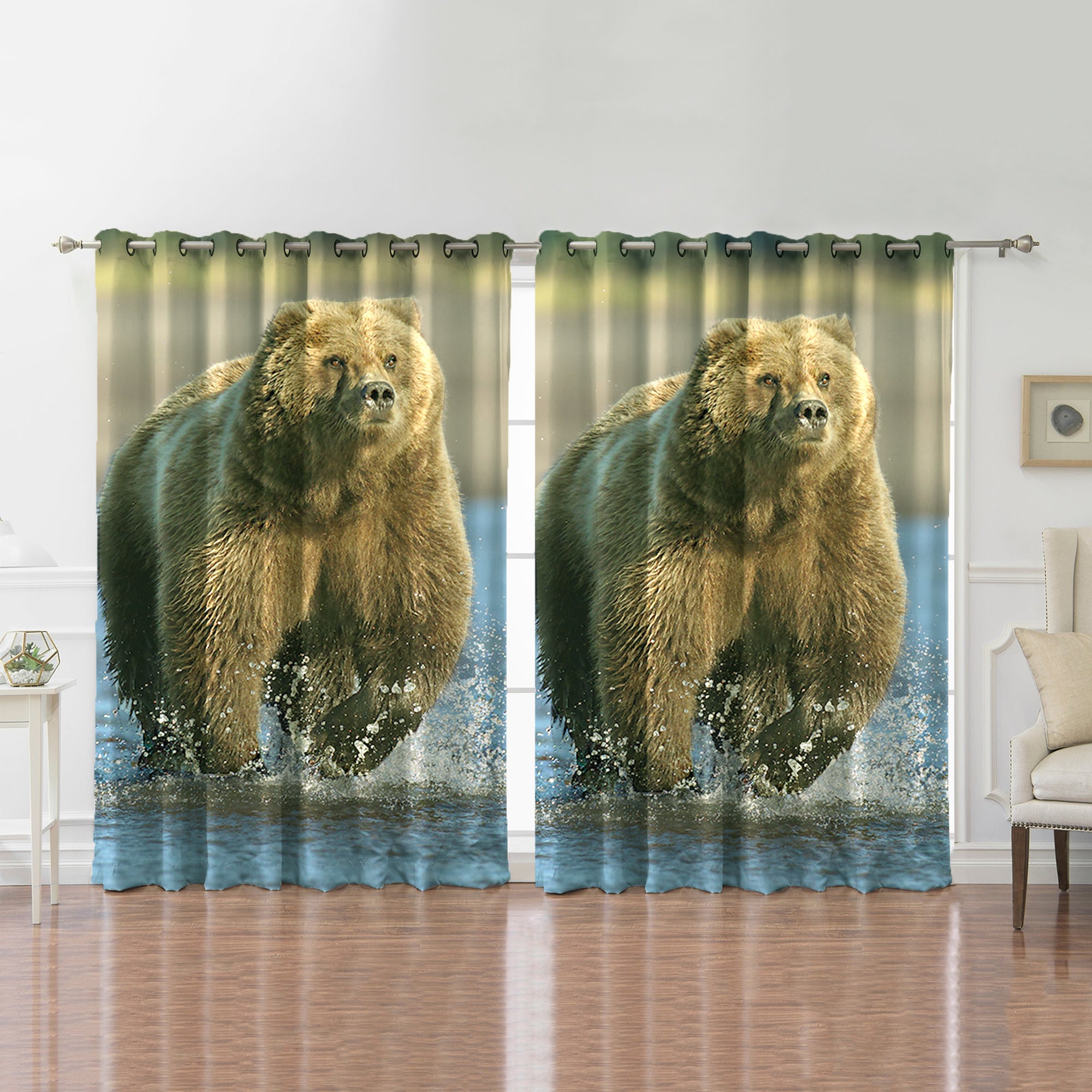 Awesome hoodied Brown Bears Printed 3D Grommet Window Curtains - HB00035