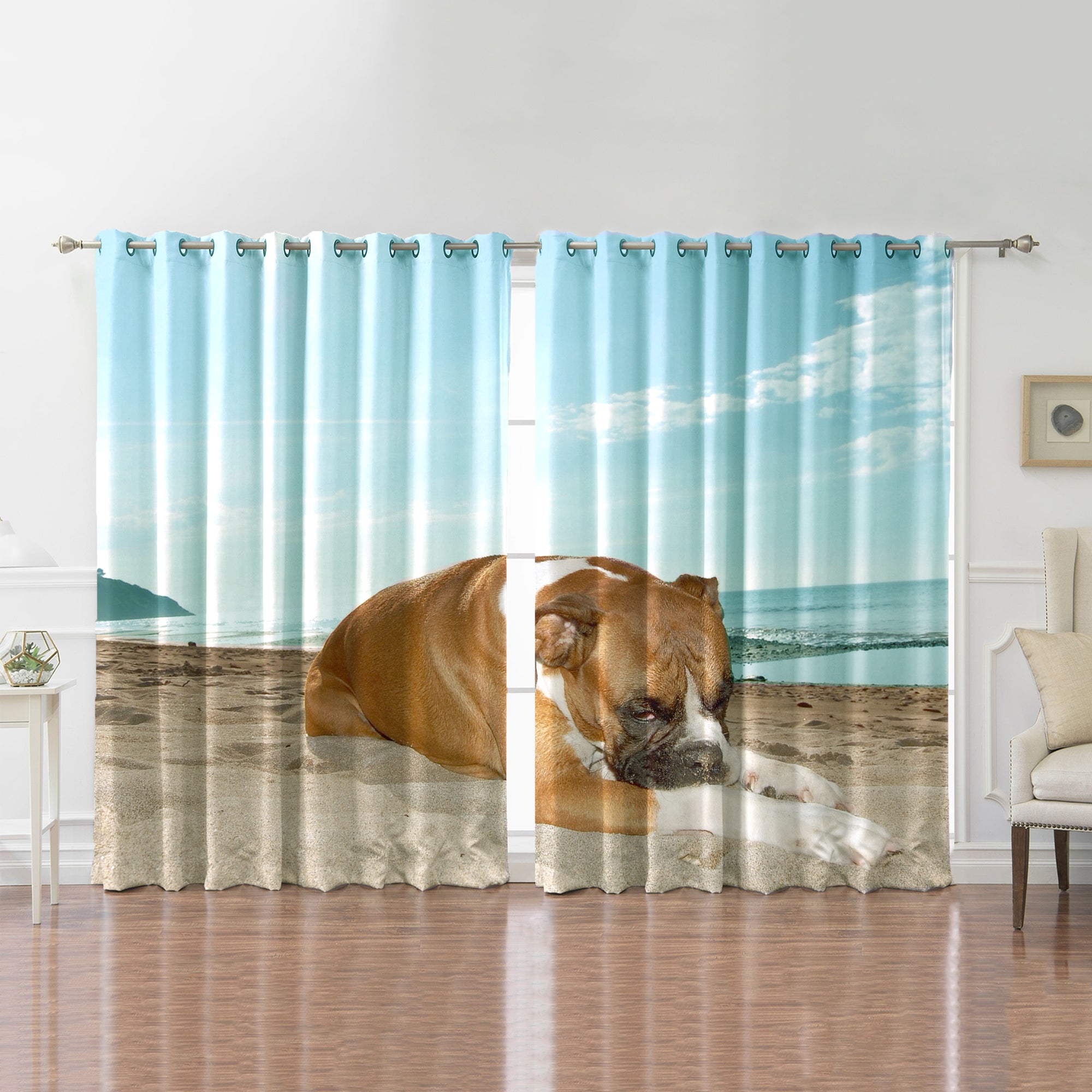 Awesome hoodied Boxer Dogs Printed 3D Grommet Window Curtains - HB00032