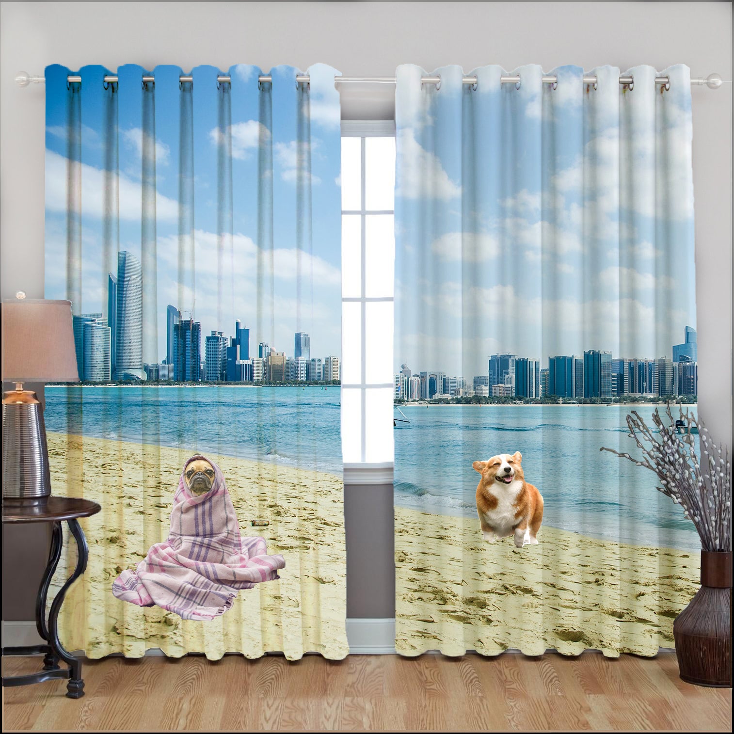 Awesome hoodied Dogs Printed 3D Grommet Window Curtains - HB00048