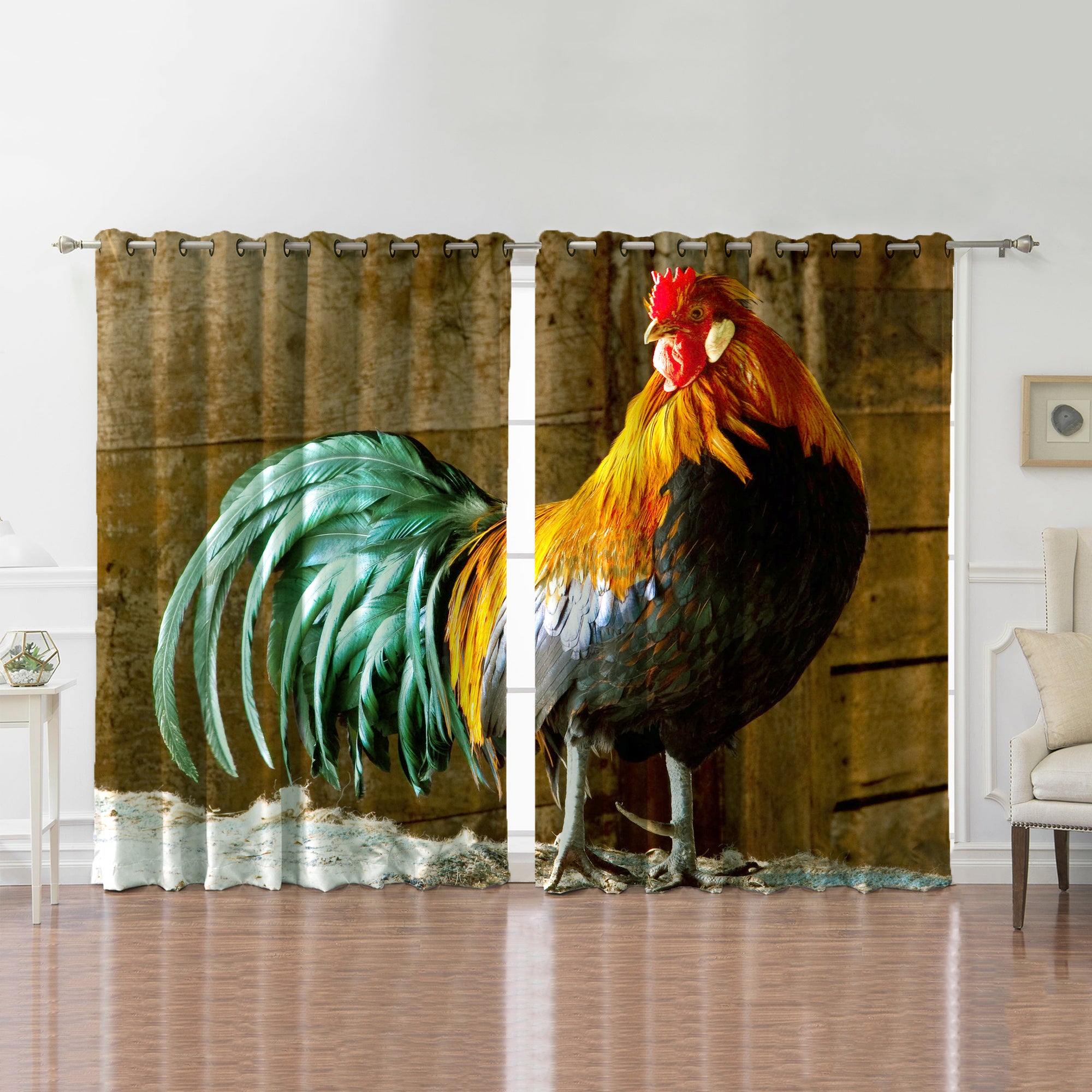 Awesome hoodied Rooster Printed 3D Grommet Window Curtains - HB00041