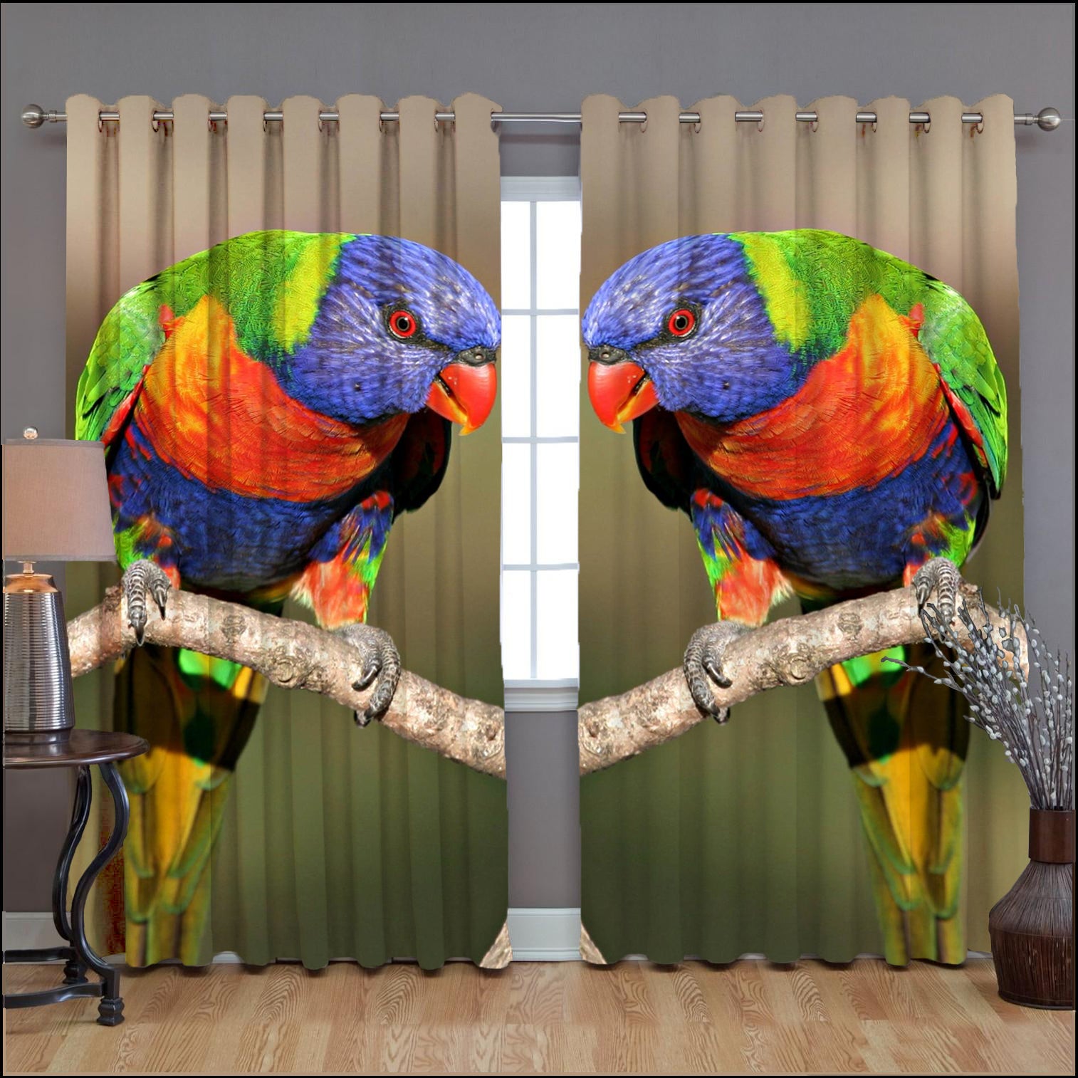 Awesome hoodied Parrot Printed 3D Grommet Window Curtains - HB00026