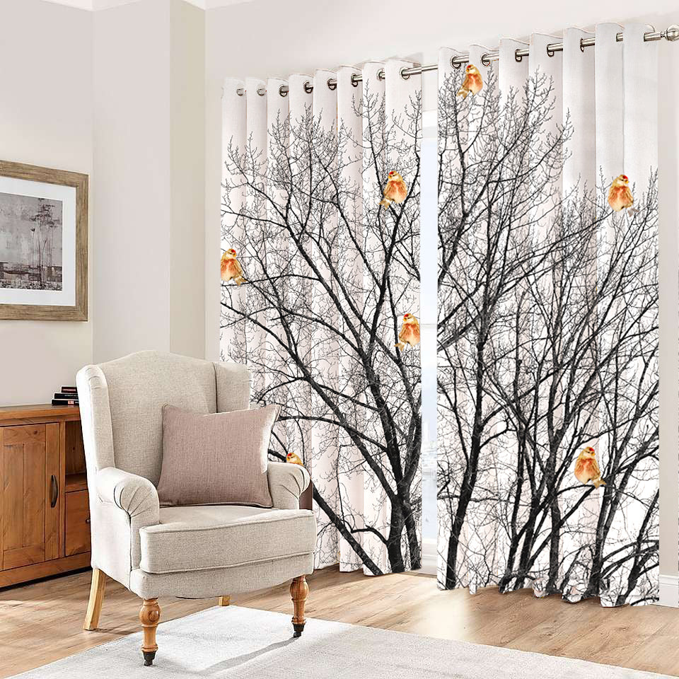 Awesome hoodied Birds And Tree Printed 3D Grommet Window Curtains - HB00033