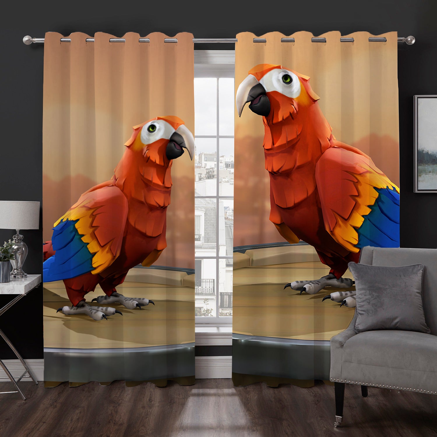 Awesome hoodied Parrots Printed 3D Grommet Window Curtains - HB00074