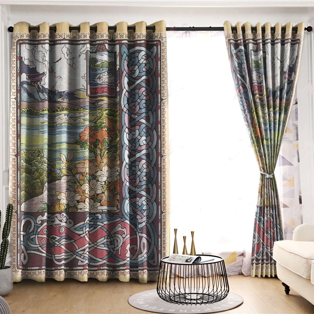 Awesome hoodied Flowers Viking Art Printed 3D Grommet Window Curtains NQC0028