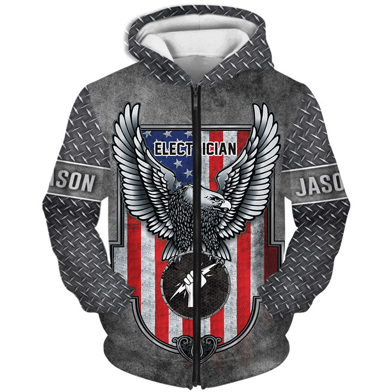 Awesome Hoodie 3D All Over Print Electrician US Flag - Customize Name for Men and Women Hoodie, T-Shirt, Zip Hoodies, Sweatshirt DC079