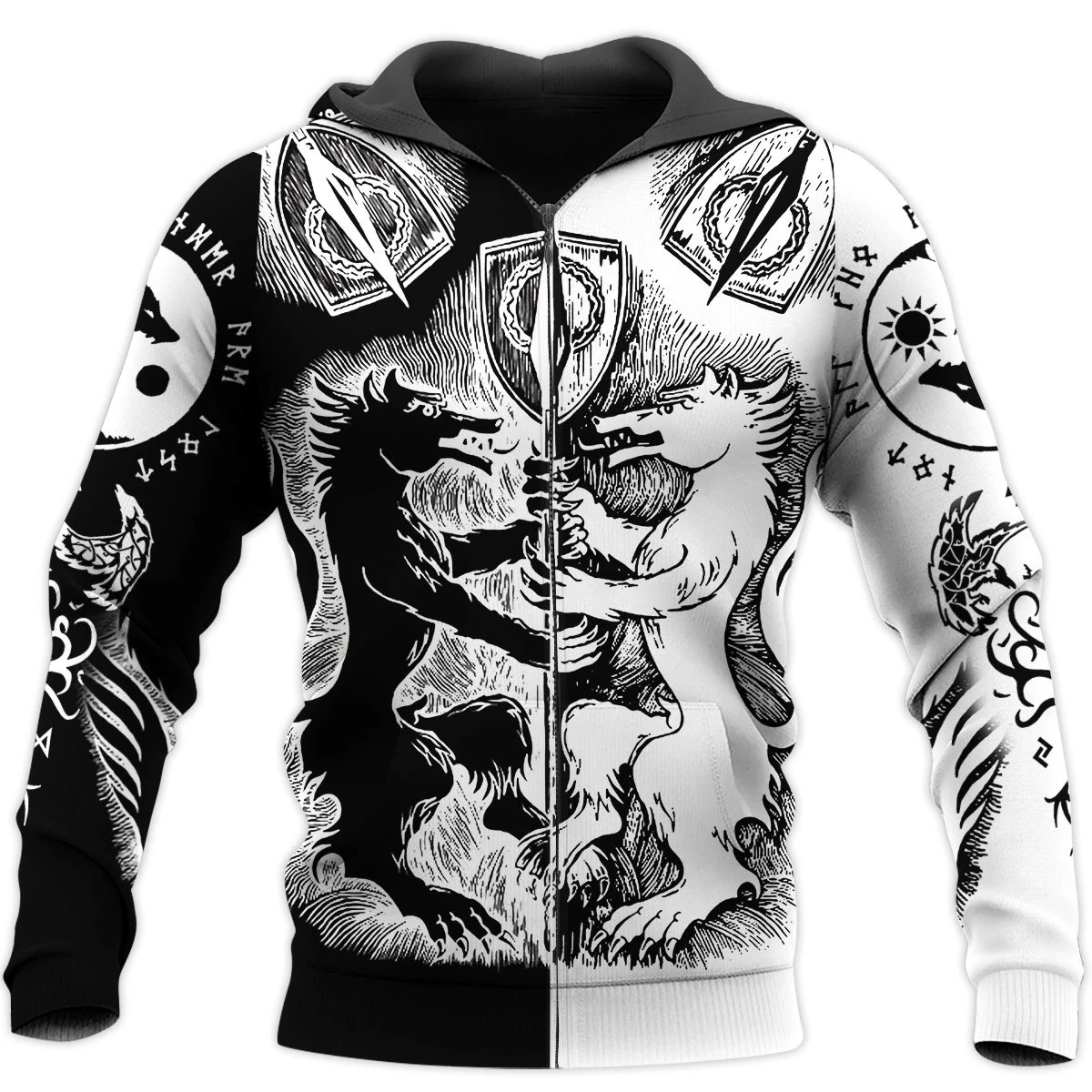 Awesome hoodie 3d all print Viking Hoodie - Geri and Freki for Men and Women, T-Shirt, Zip Hoodies, Sweatshirt NQ0054