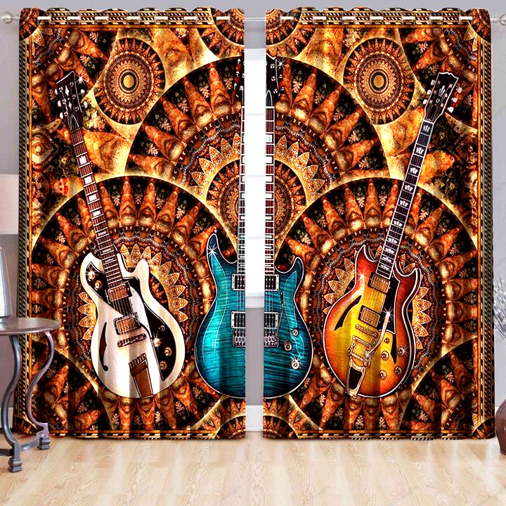 Awesome hoodied Guitar Window Curtain Window All Printed 3D Grommet Window Curtains- NQC0018
