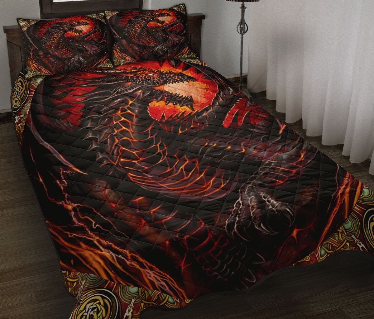 Awesome Hoodied Treble Clef And Hummingbirds Quilt Bed Set Dragon Fire  HDQ014