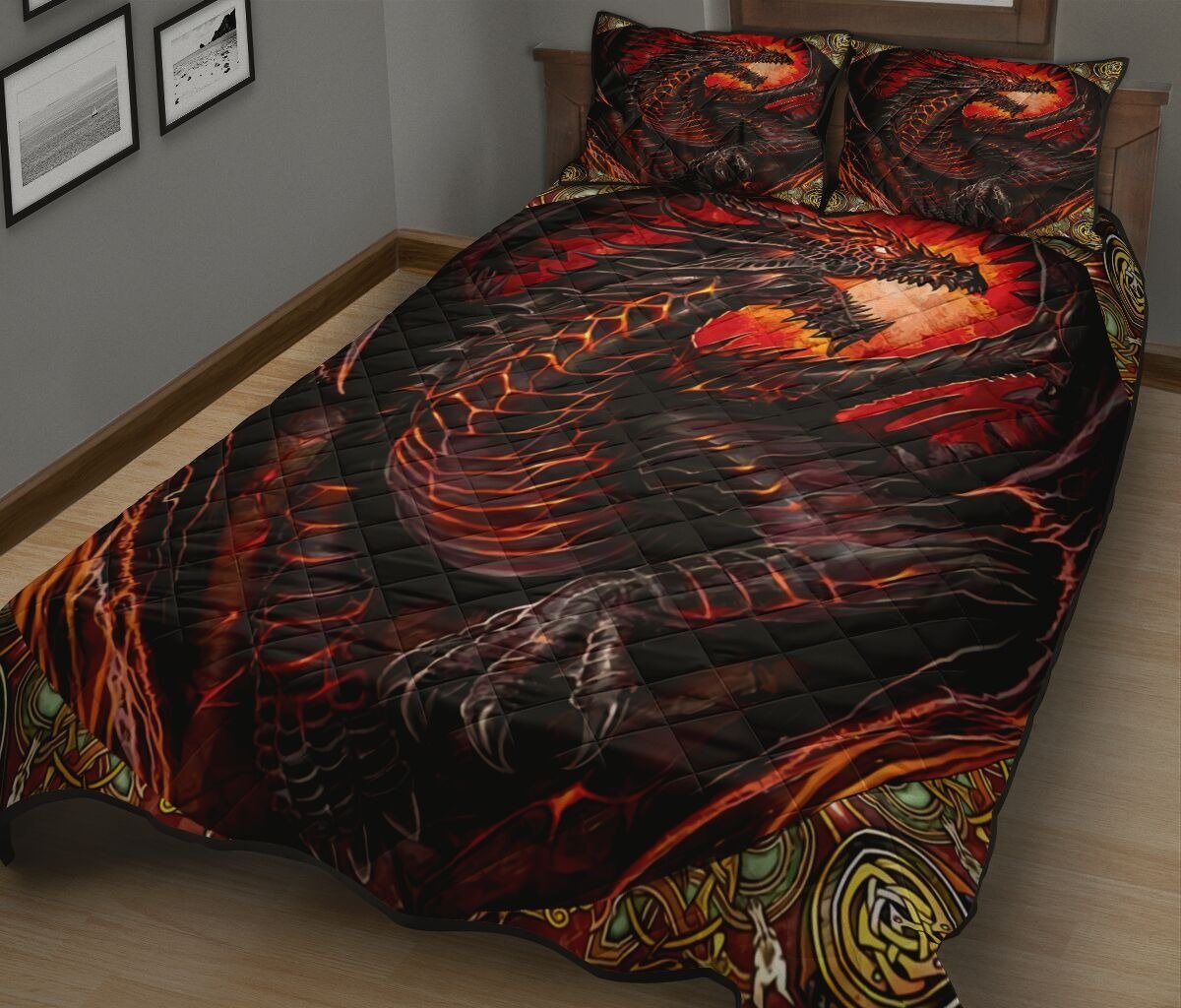Awesome Hoodied Treble Clef And Hummingbirds Quilt Bed Set Dragon Fire  HDQ014
