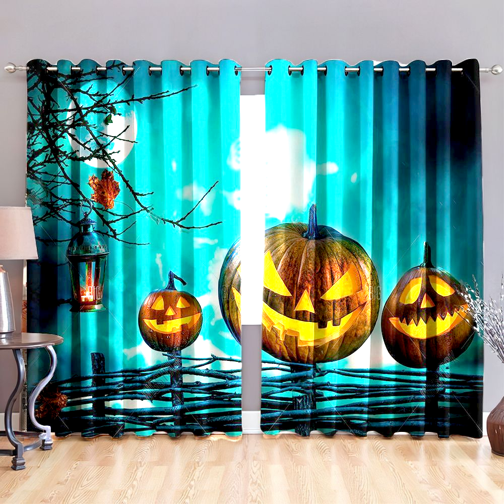Awesome hoodied Happy Pumpkins Halloween Window Curtain Window All Printed 3D Grommet Window Curtains- NQC0021