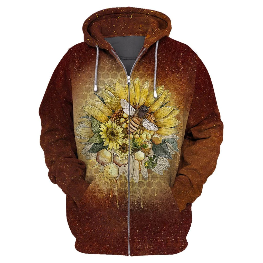 Awesome Hoodie Hippie Bee With Sunflower For Men and Women HBC203