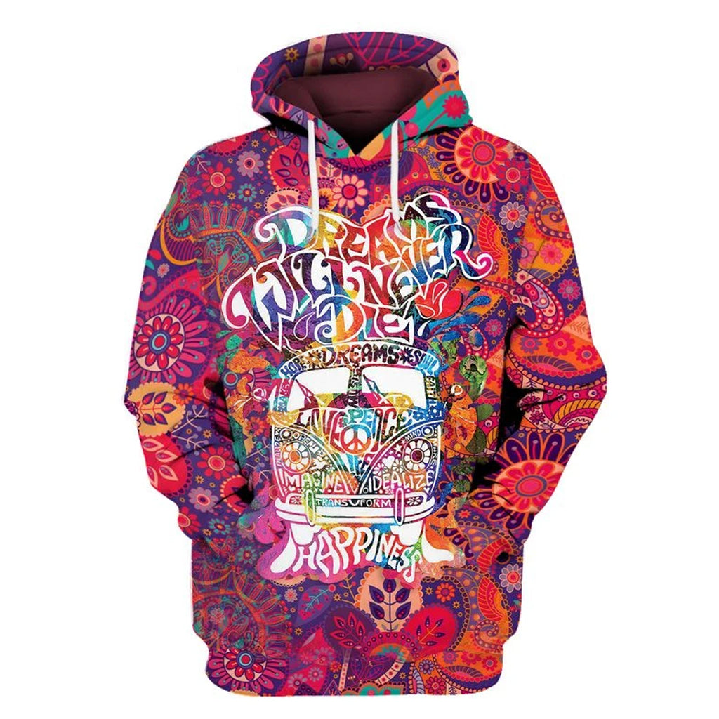 Awesome Hoodie Hippie Dream Never Die For Men and Women HBC205