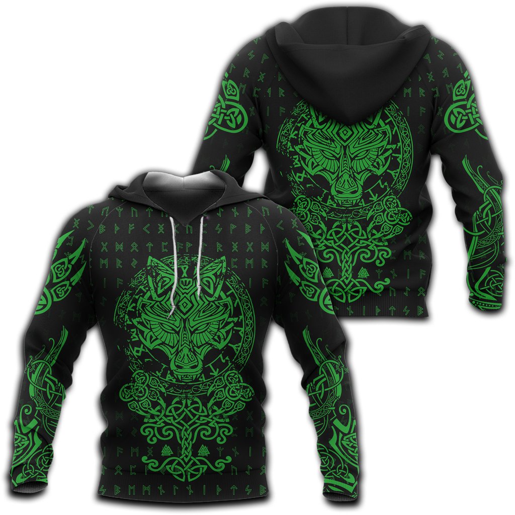 AwesomeHoodie Viking Fenrir Wolf Green Hoodie for Men and Women DC068