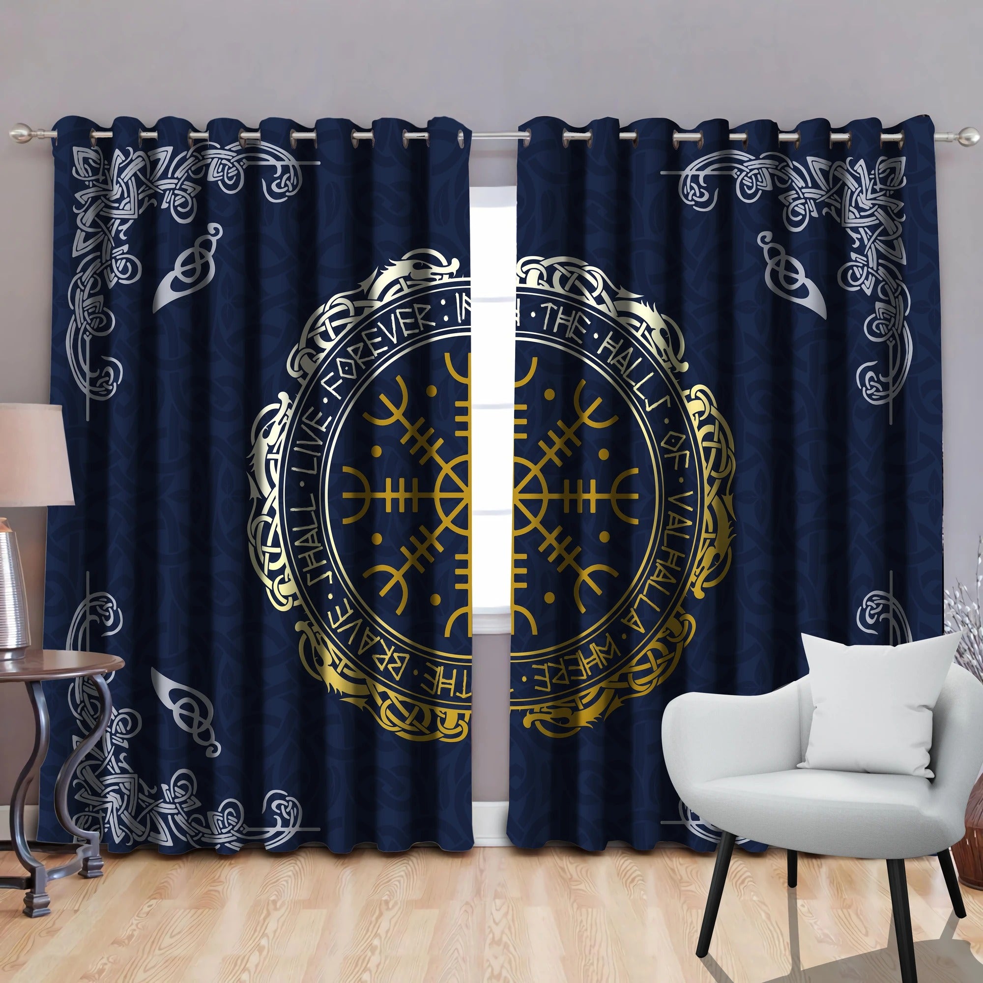 Awesome hoodie Vikings -The Helm Of Awe Thermal Printed 3D Grommet Window Curtains THC008