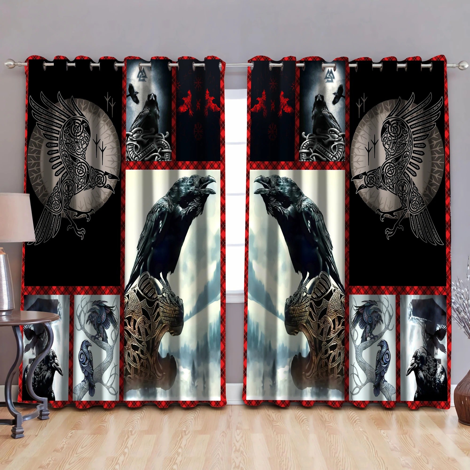 Awesome hoodie Vikings - Raven of Odin Thermal Printed 3D Grommet Window Curtains THC009