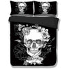 Awesome Hoodies - Black &amp; White 3D Floral Skull Bedding Set - Cross Quilt Bedding QK31001