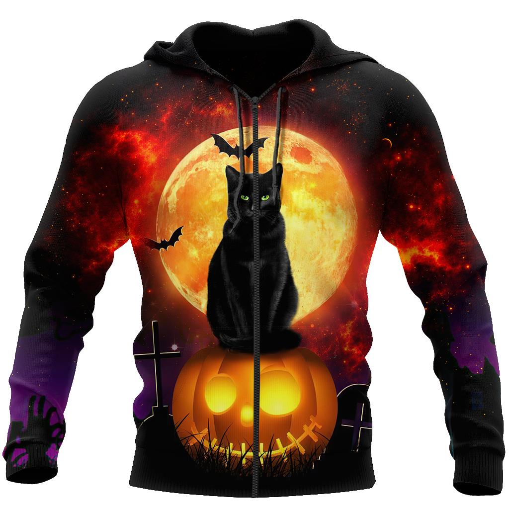 Awesome hoodie 3d all print Halloween Black Cat, T-Shirt, Zip Hoodies, Sweatshirt NQ0071