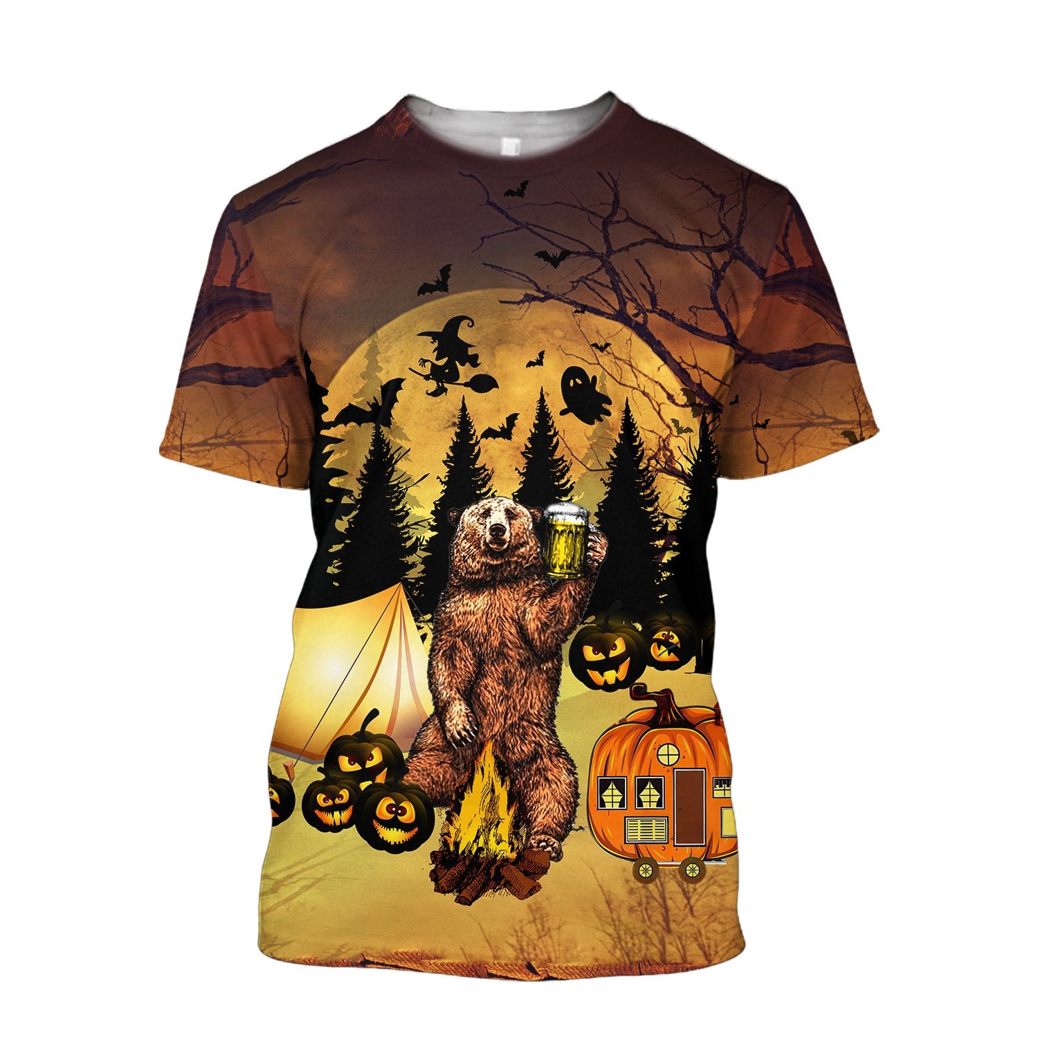 3D All Over Print Halloween Camping Bear for Men and Women, T-Shirt, Zip Hoodies, Sweatshirt HBC0049
