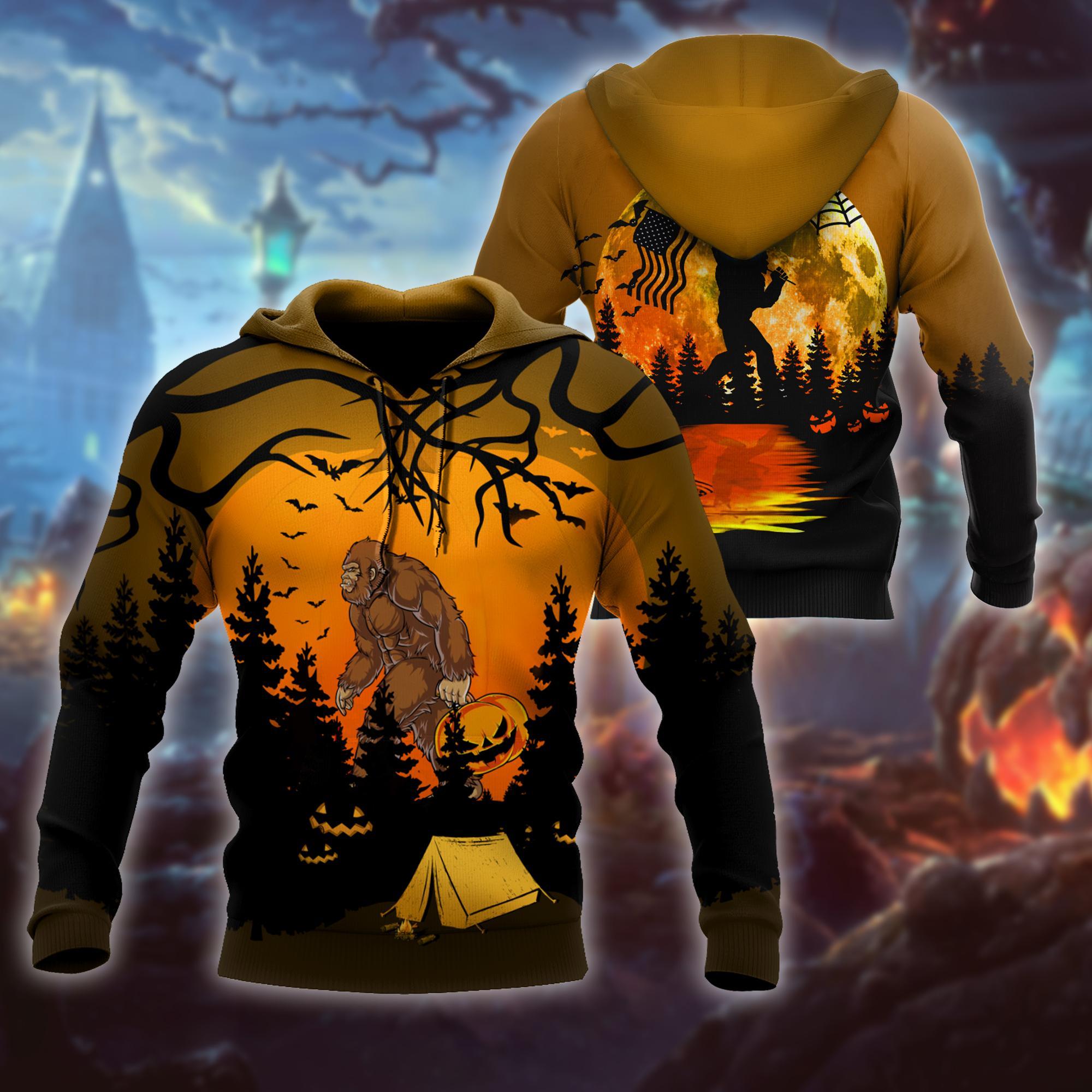 3D All Over Print Halloween Camping Big Foot for Men and Women, T-Shirt, Zip Hoodies, Sweatshirt HBC0050